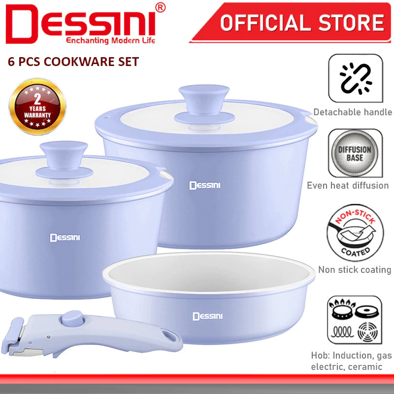 DESSINI ITALY iRMZ-6-S Non Stick Granite Cooking Pot Frying Pan Cookware 6 pcs