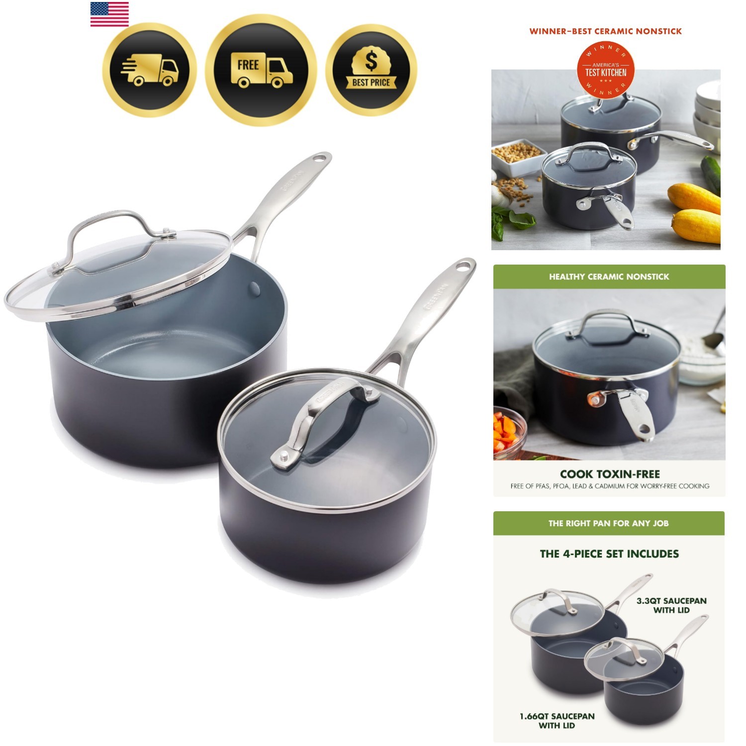 Induction-Ready Valencia Pro Nonstick Cookware Set – 1.66QT & 3.3QT Durability