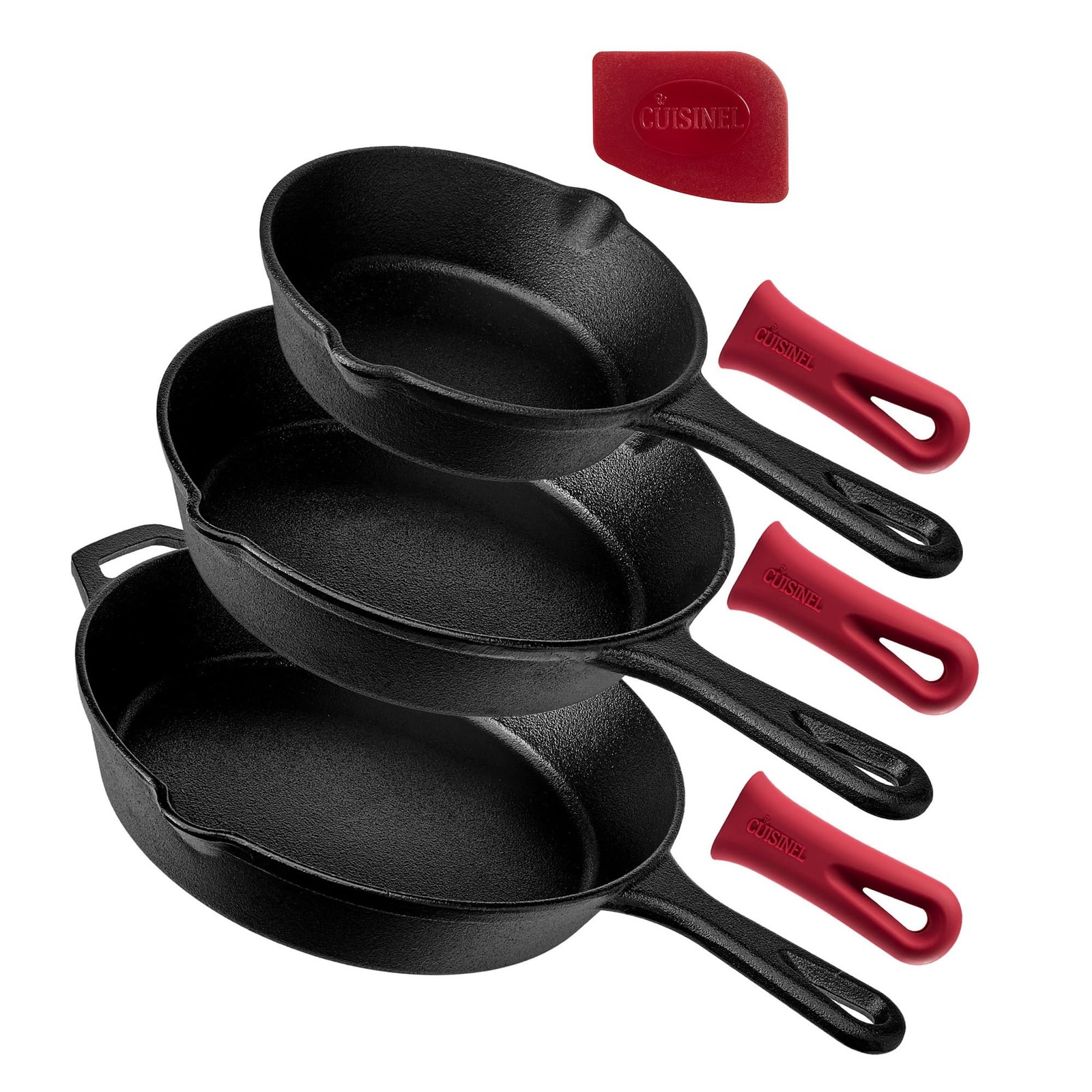 Cuisinel Cast Iron Skillets Set – 3-Piece: 6″ + 8″ + 10″-Inch Chef Frying Pan…