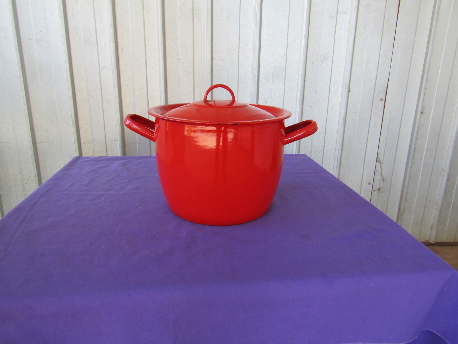 Enamelware Stock Pot Lidded Large Red and White 1950s Poland Vintage