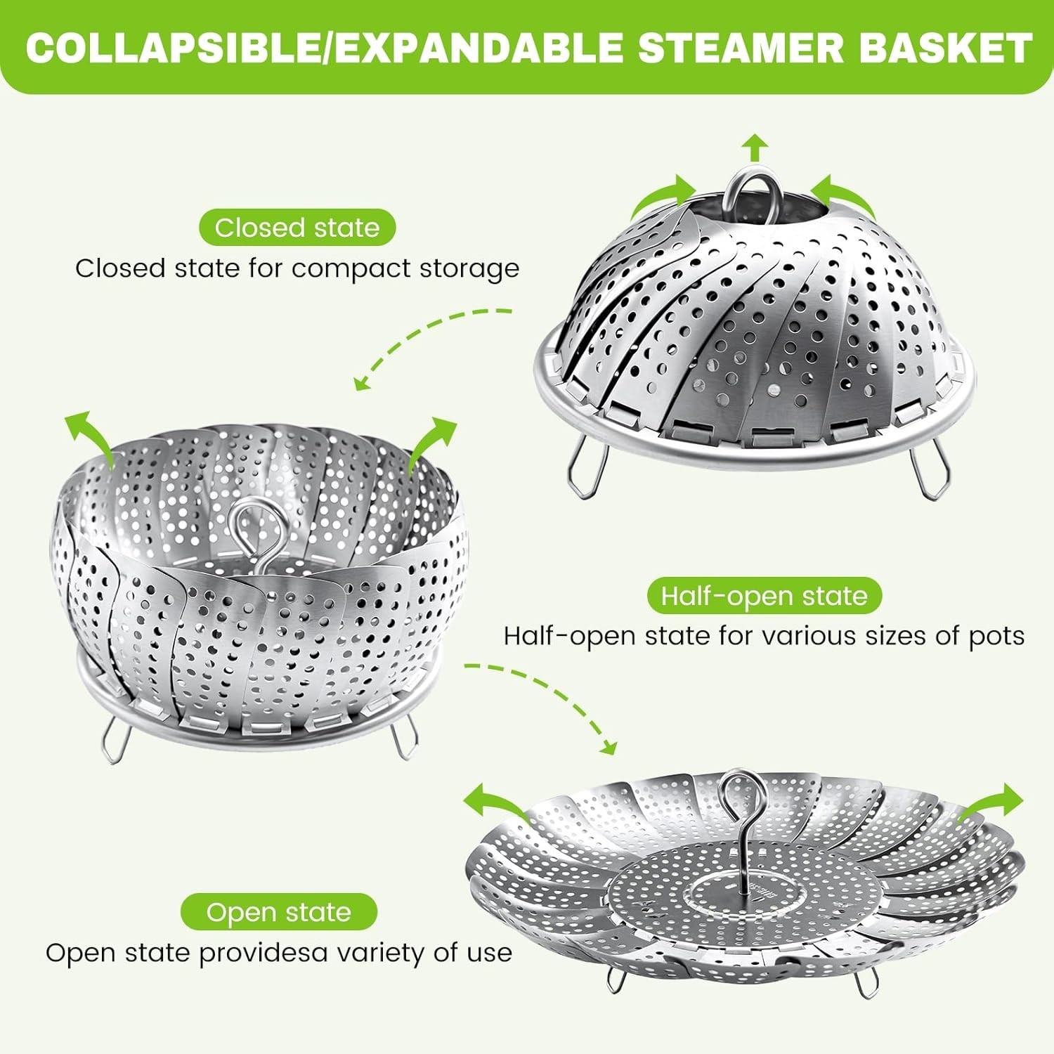 Space-Saving Steamer Basket: Durable & Stylish for Cooking Lovers, 6.1″ to 10.2″