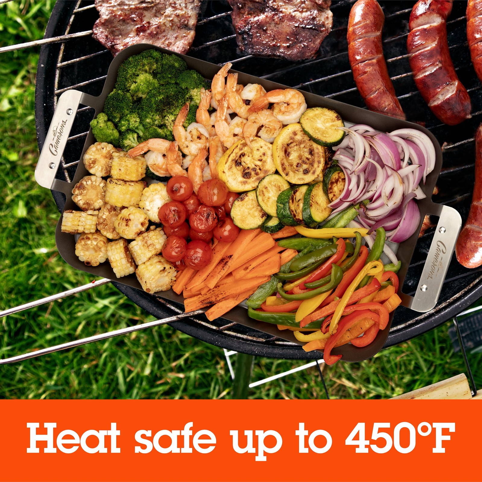 BBQ Grill Topper Grilling Pans (Set of 2)- Non-Stick Barbecue Trays w Stainle…