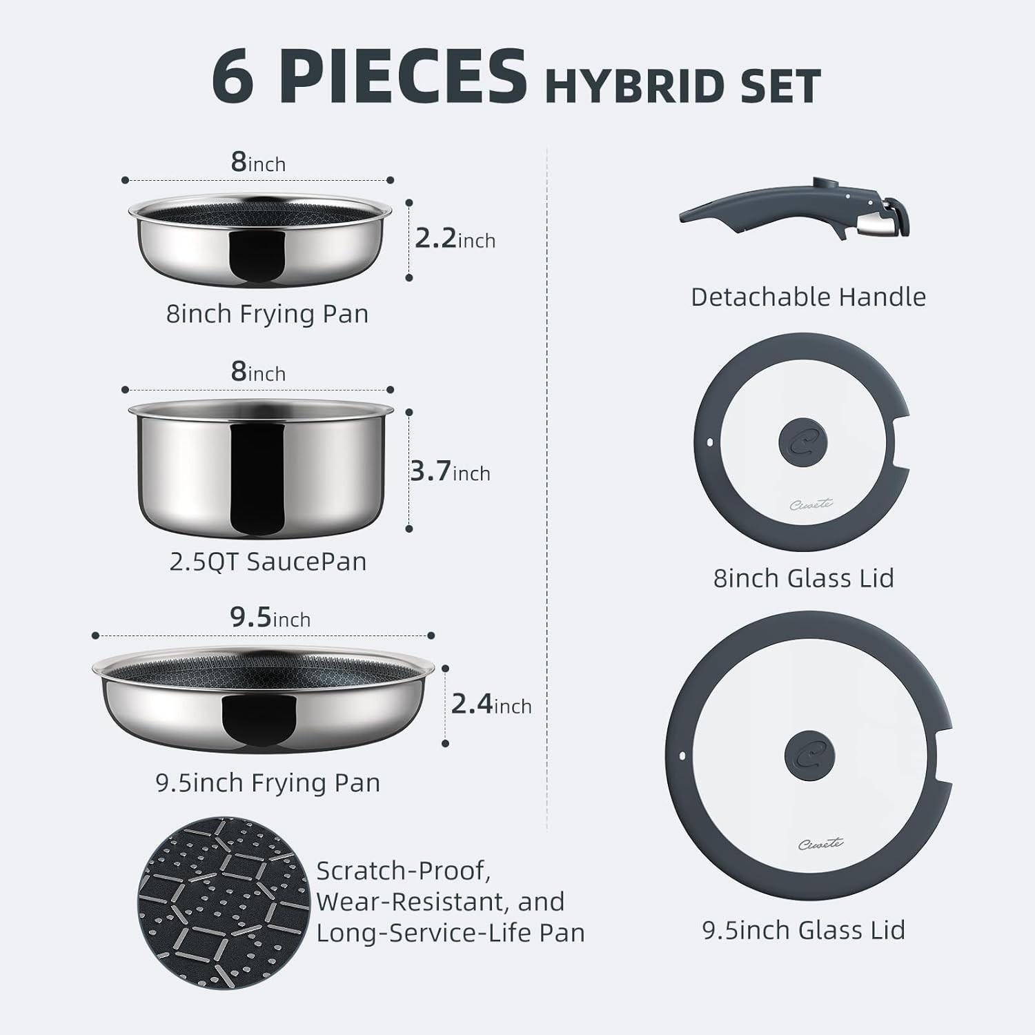 6-Piece Hybrid Stainless Steel Pots and Pans Set Non Stick, Tri-Ply Stainless…