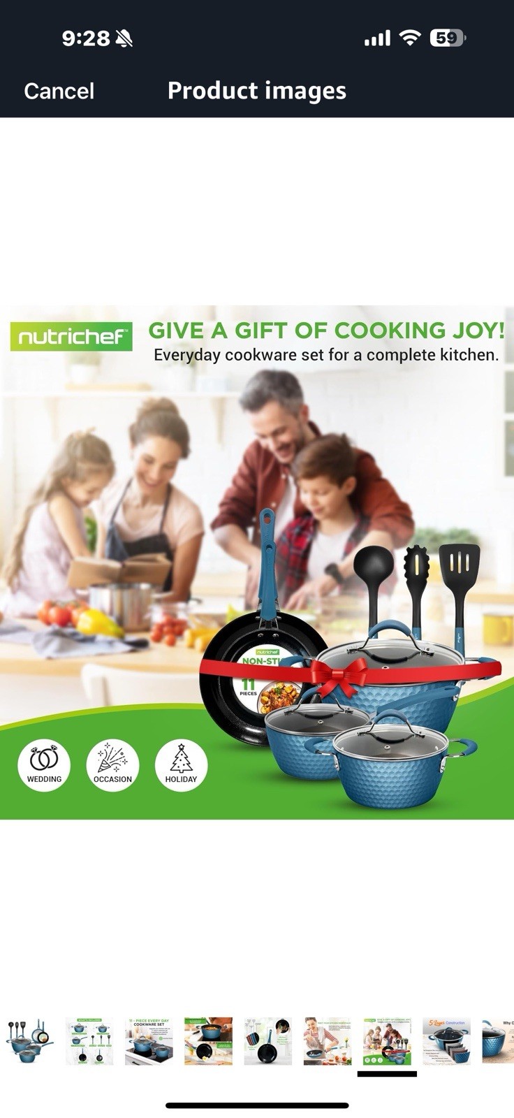 NutriChef 11 Pc Ceramic Cookware Set – Excilon Blue Diamond, Nonstick,