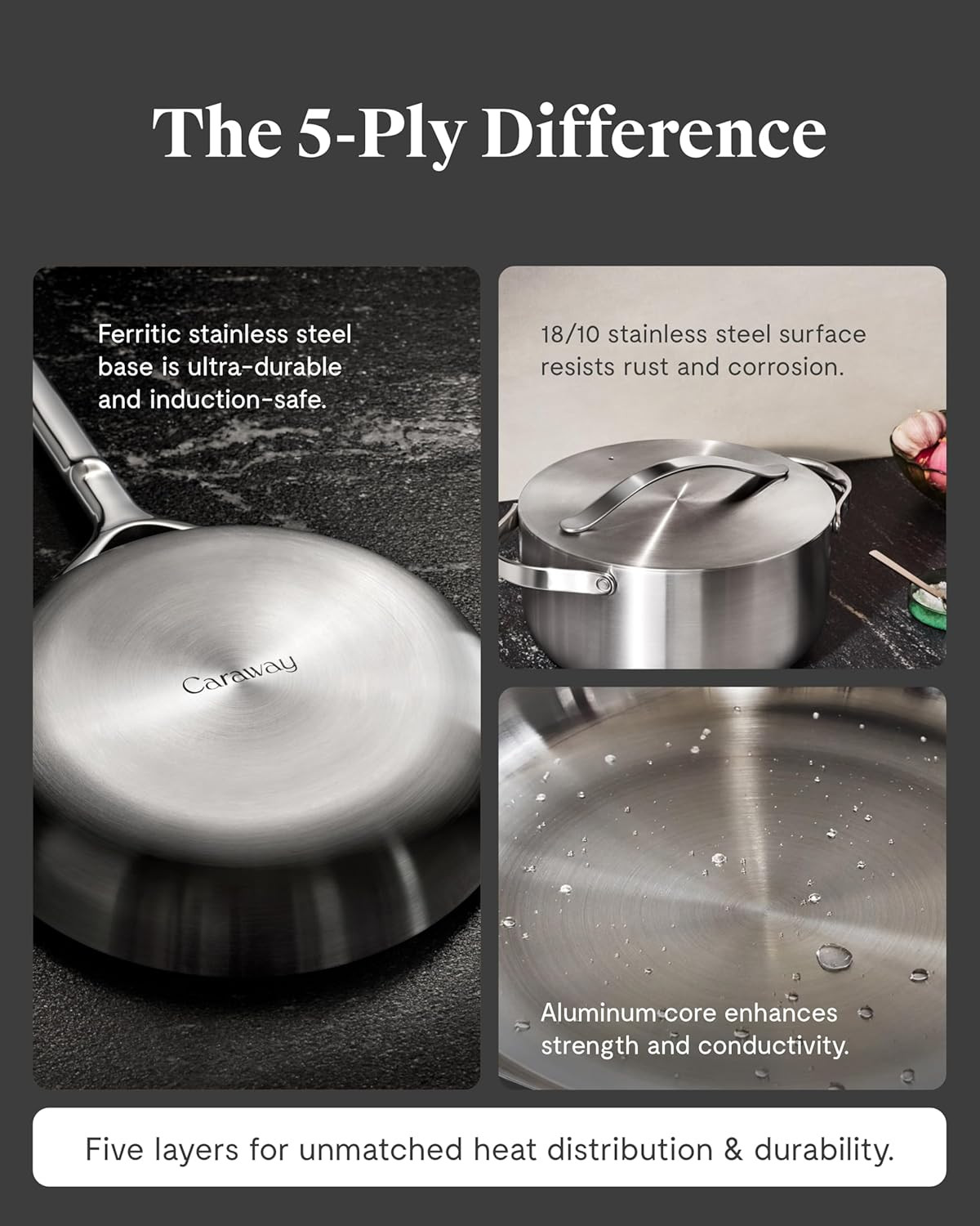 6.5 Qt Stainless Steel Dutch Oven – 5-Ply, Oven Safe & Non-Toxic Cookware