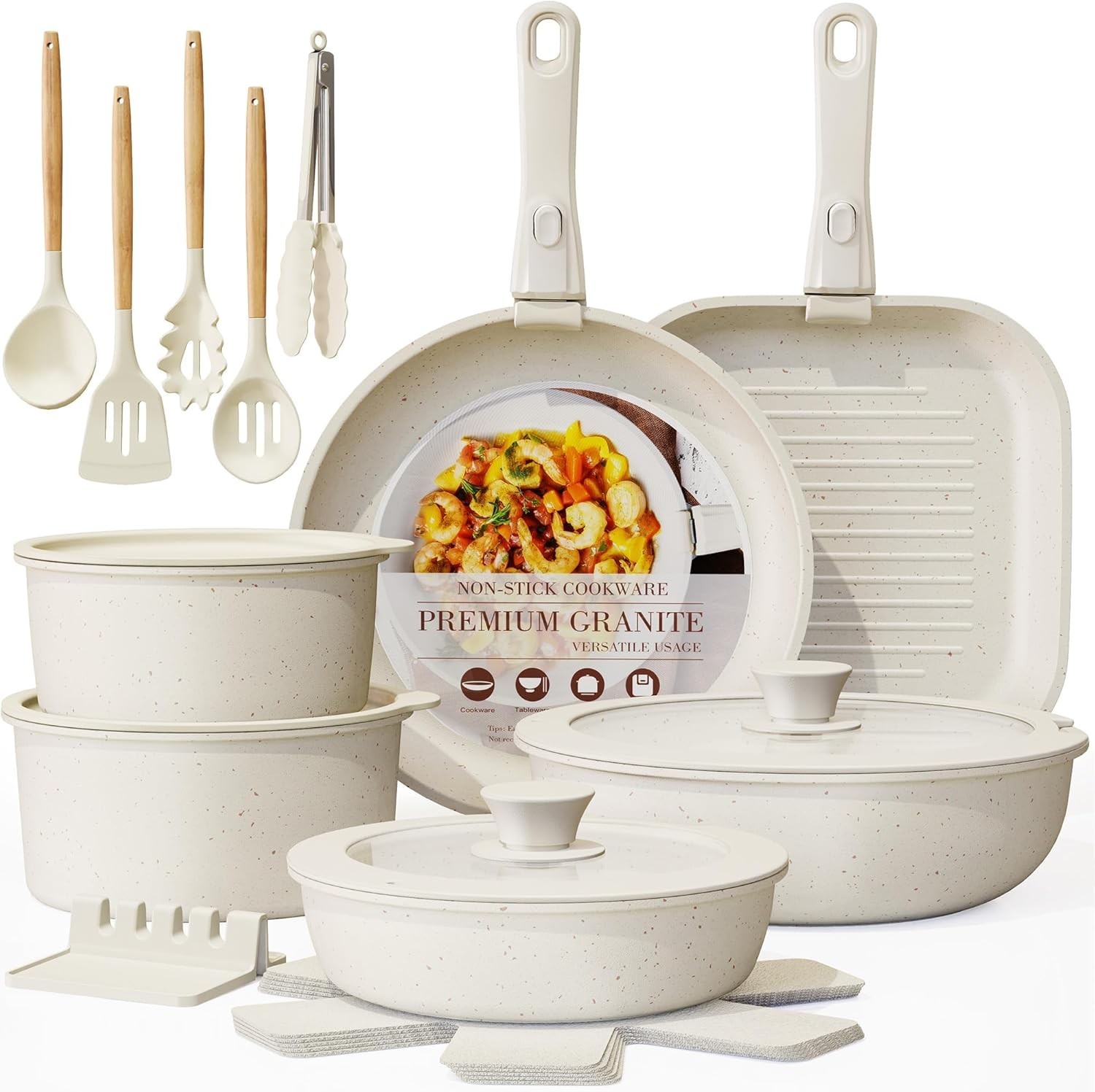 Cookware Set Non Stick Ceramic With Removable Handles Oven Safe Induction Ready