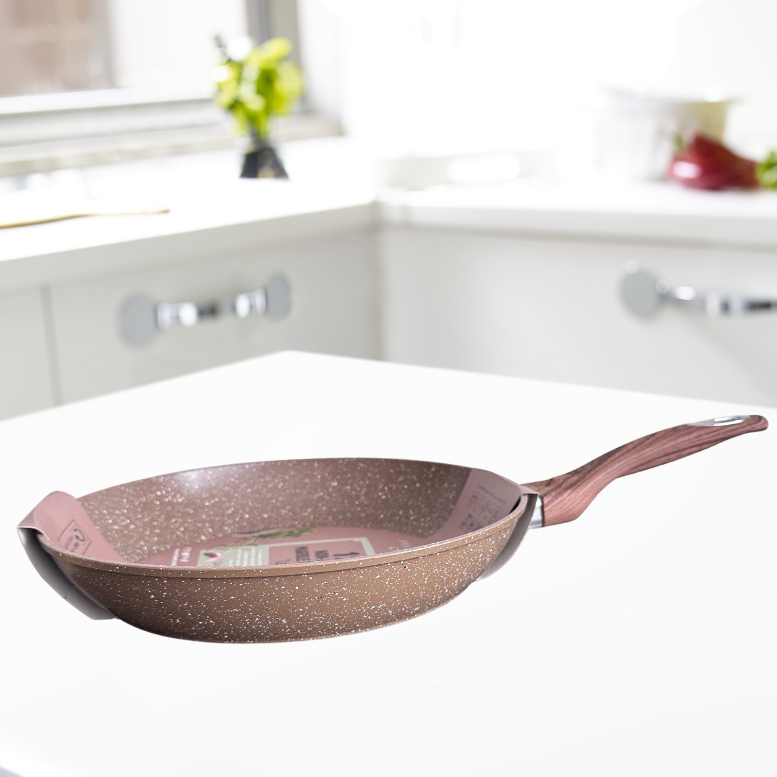 Phantom Chef Brown Granite Look 12″ NonStick Aluminum Cookware Wood Look Handle