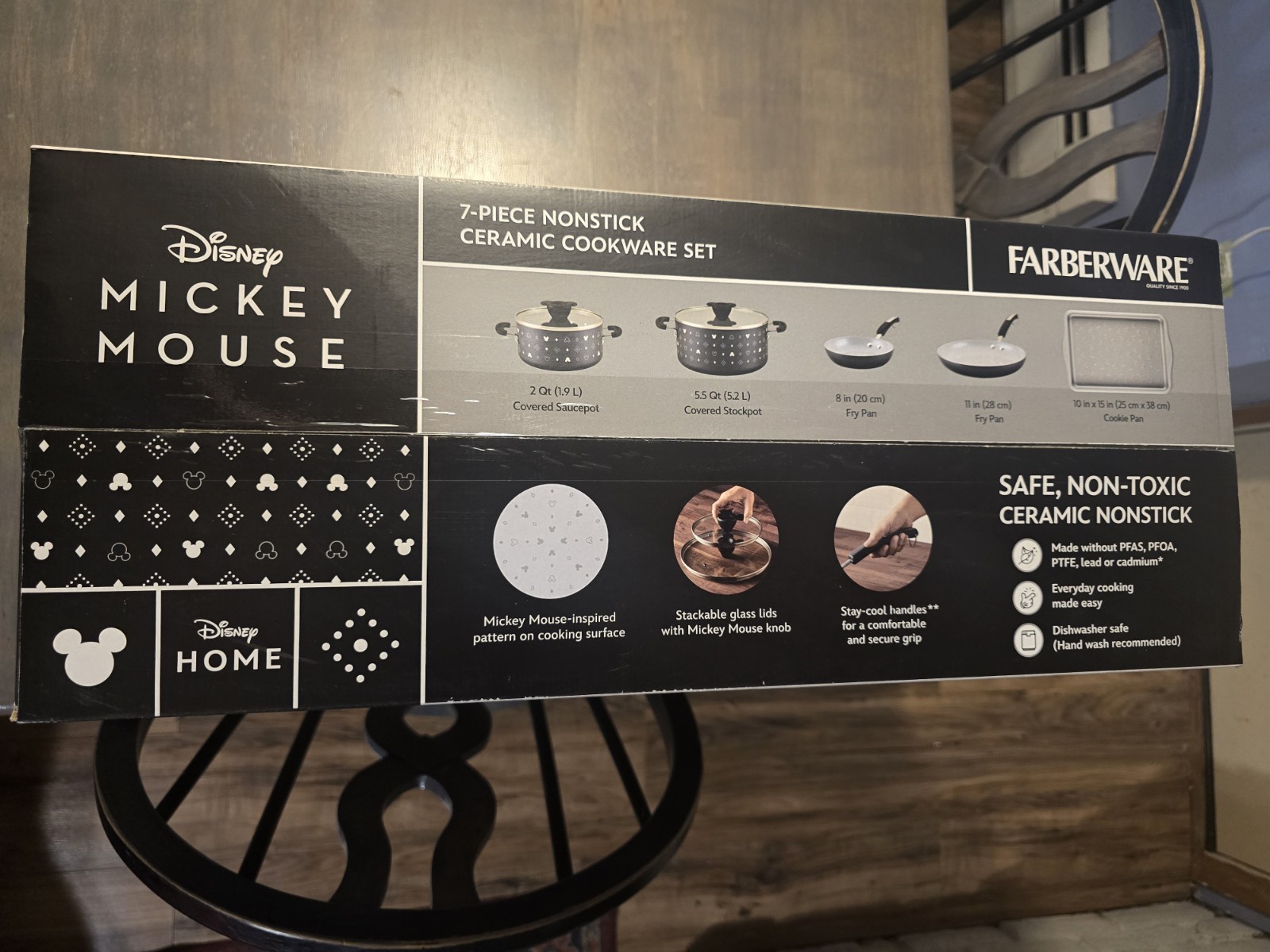 Disney Home Farberware 7 Piece Mickey Mouse Monochrome Ceramic Nonstick Cookware