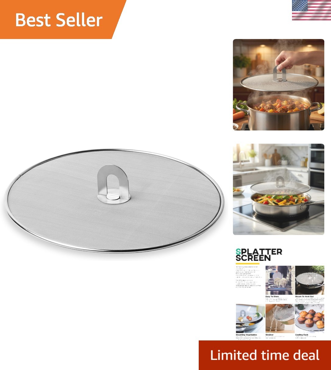 Versatile 8″ Splatter Guard: Keeps Your Counters Clean & Steamed Food Crisp