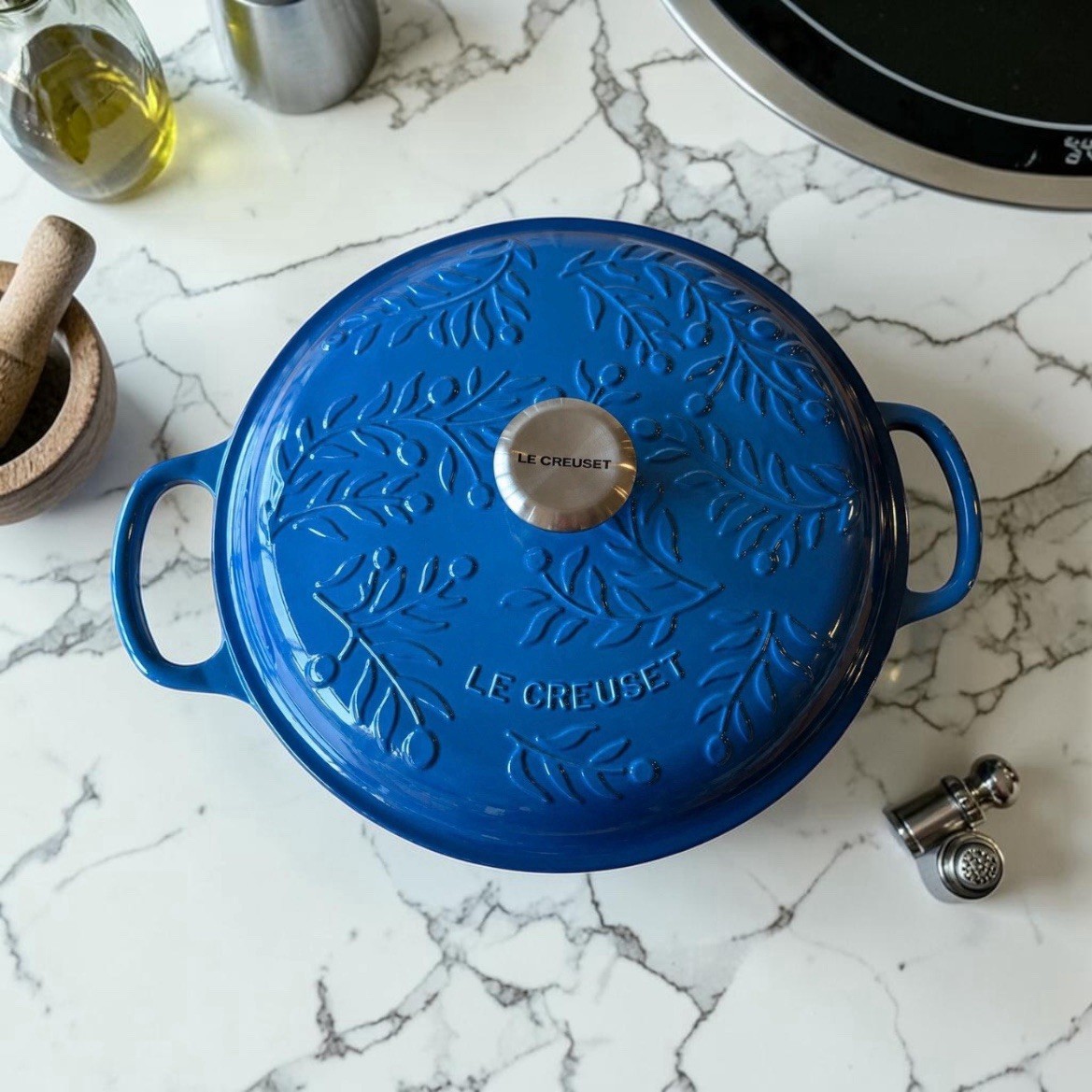 Le Creuset Olive Branch Signature Cast Iron Braiser 3.5 qt Marseille Blue France