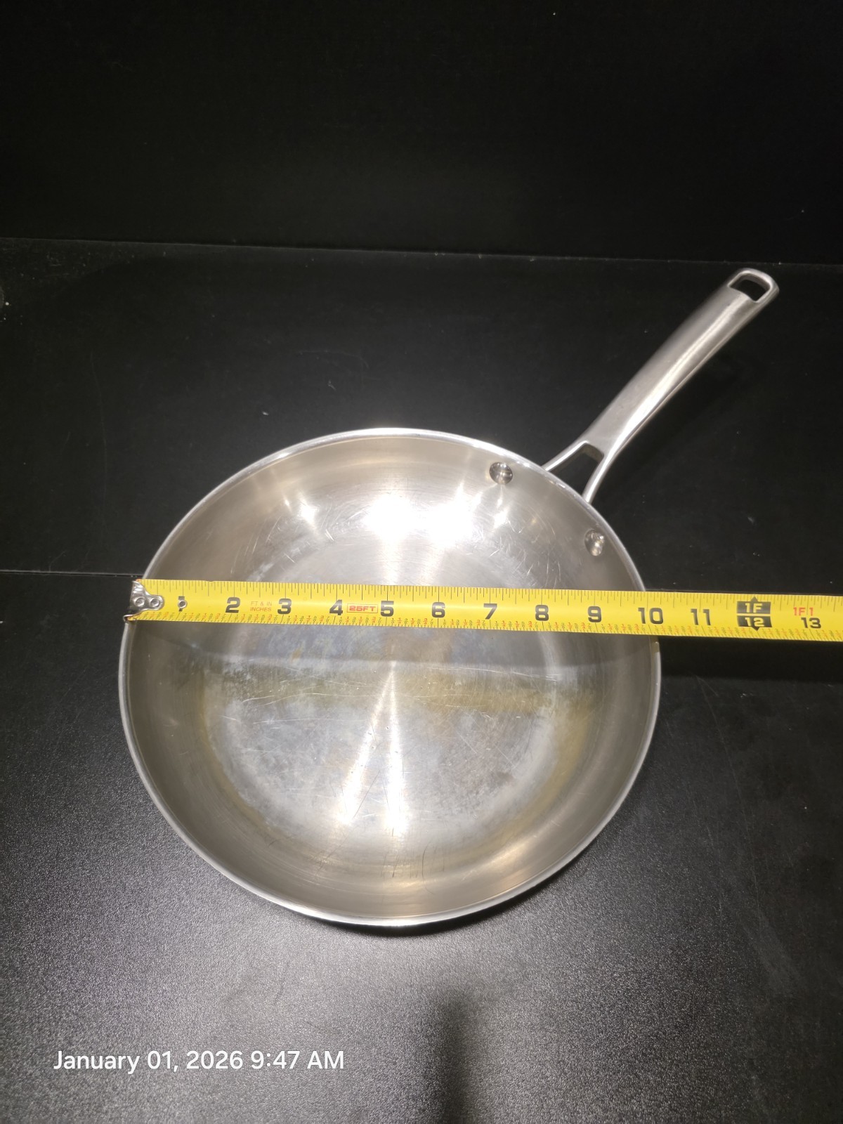 Calphalon Stainless Cookware Lot 12″ w Lid, 10″, 8″ Skillets, 3 Qt Saucepan