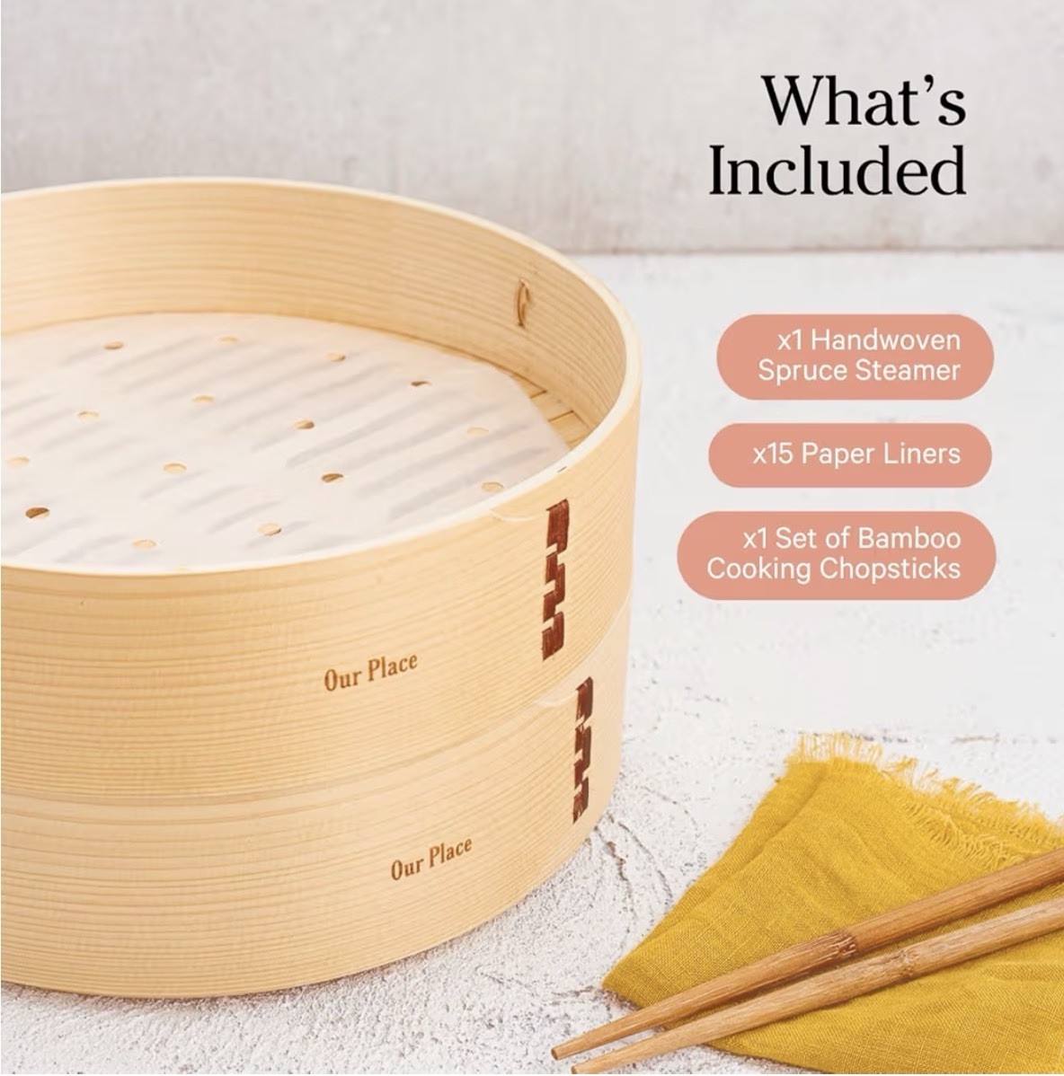 Our Place Spruce Steamer Single Basket With Chopsticks & Liners — Brand New