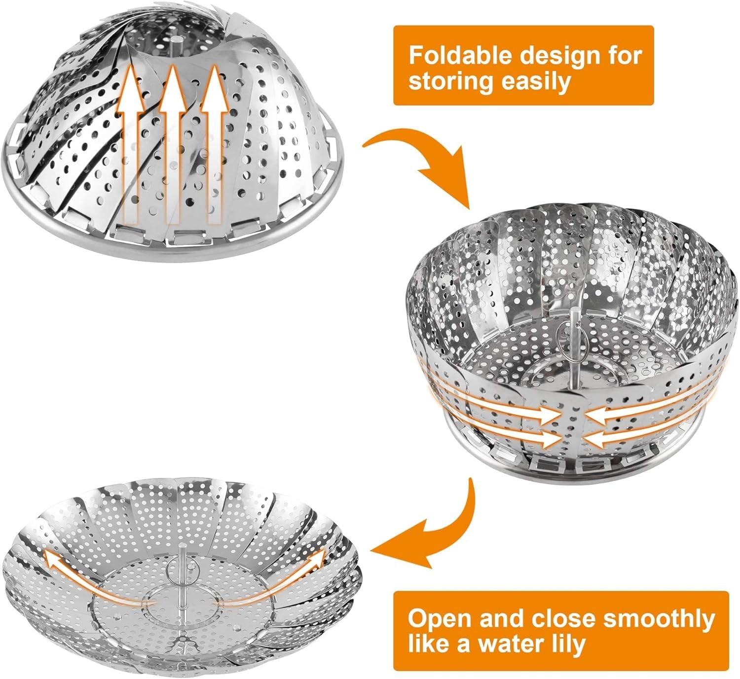 Stainless Steel Vegetable Steamer Basket Expandable To Fit Various Pots 5.5 9.3