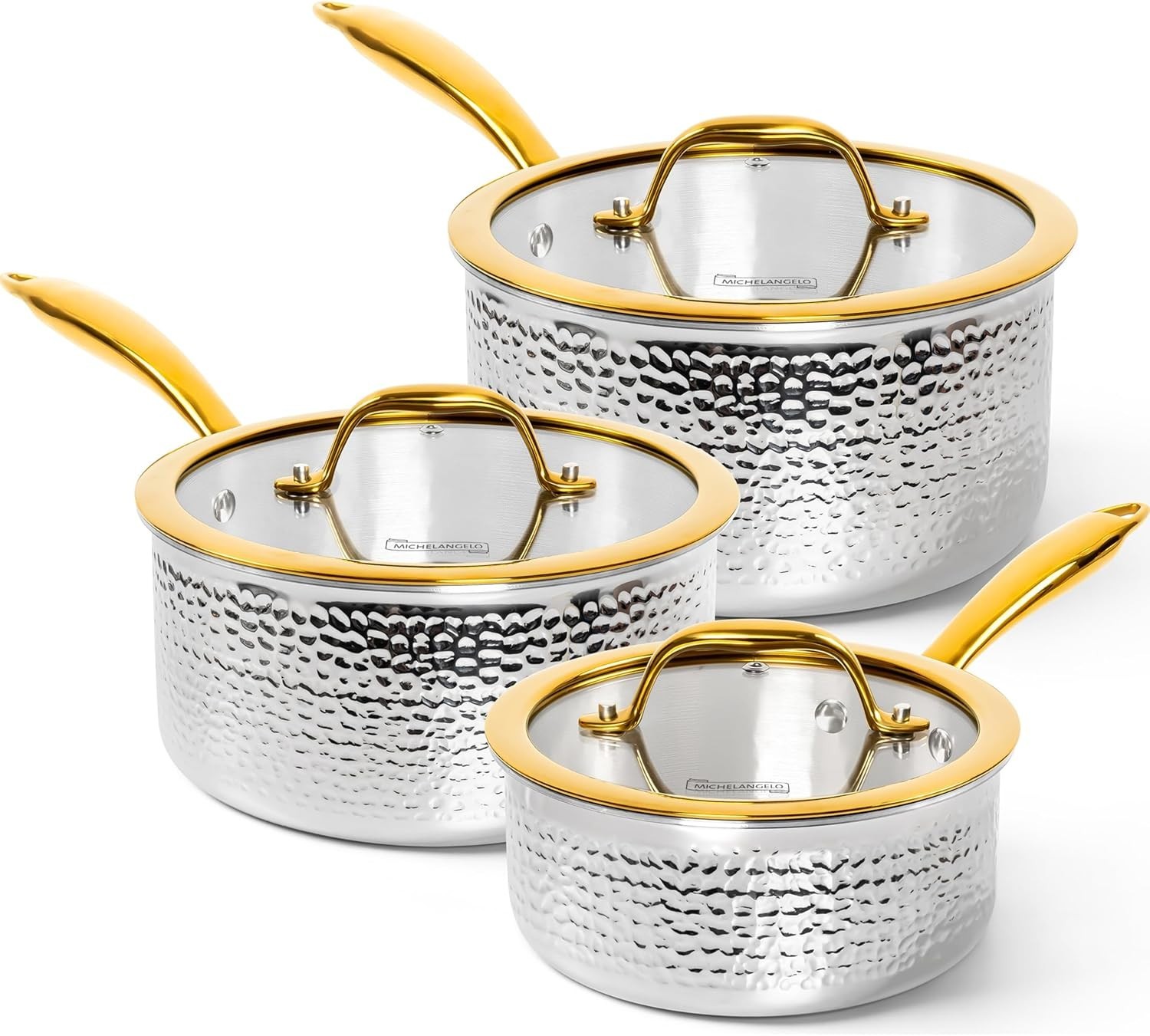 Triply Stainless Steel Saucepan Set, Luxury Hammered Stainless Steel Sauce Pa…