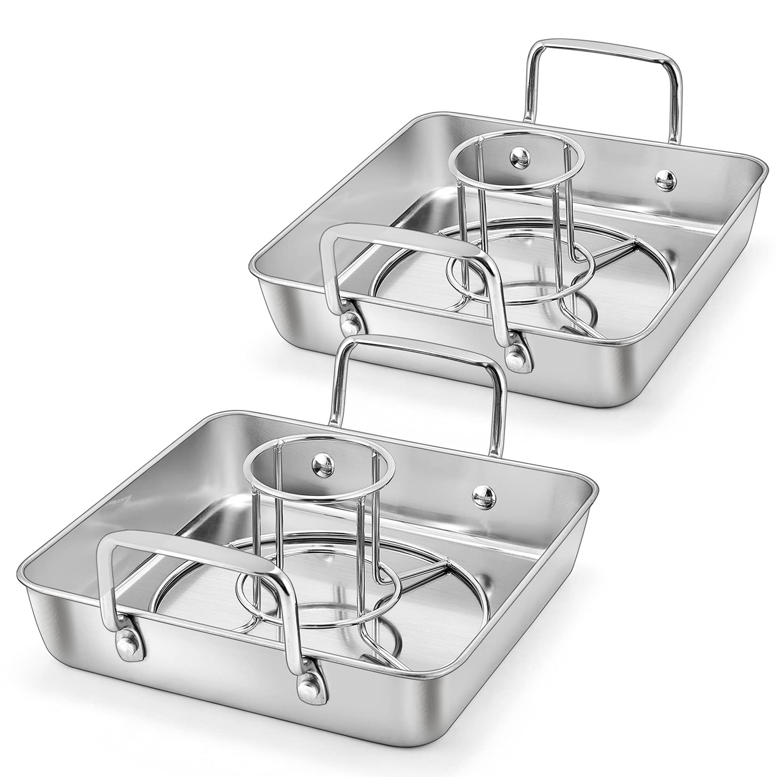 Beer Can Chicken Holder with Roasting Pan Set, 9-inch Stainless Steel Square …