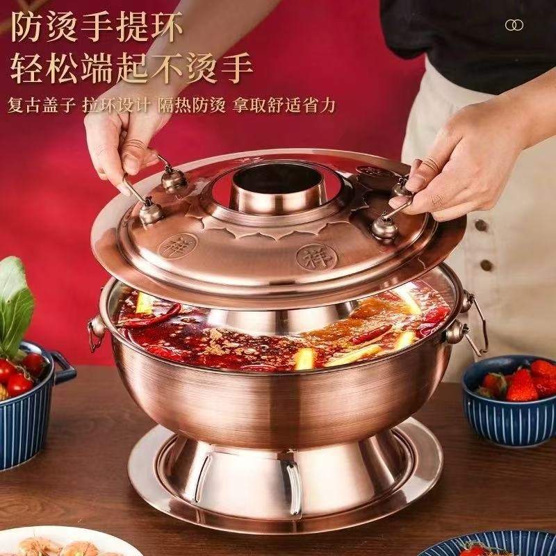 Vintage Style stainless steel Charcoal Hot Pot 32cm for 4–6 People Easy to Clean
