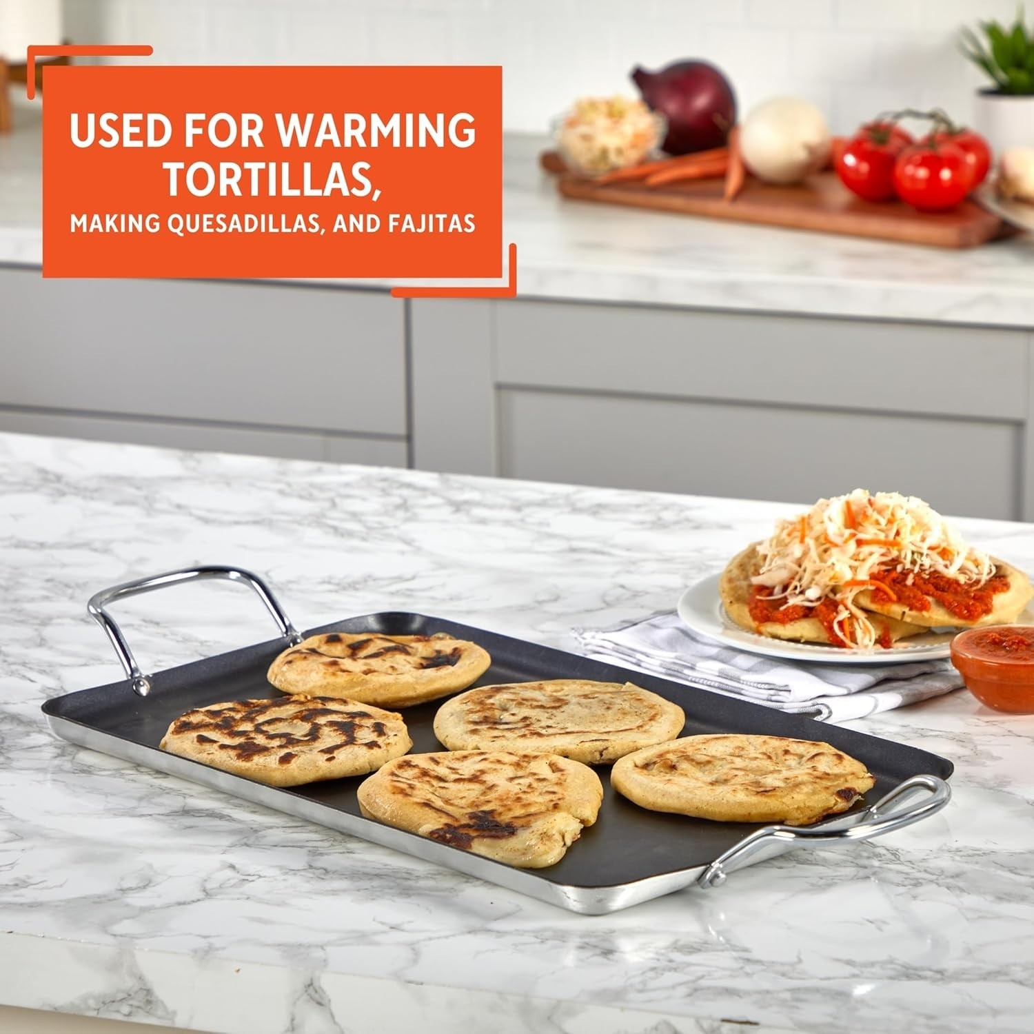 19″ Ceramic Nonstick, Stovetop Double Burner Griddle with Metal Handles Black