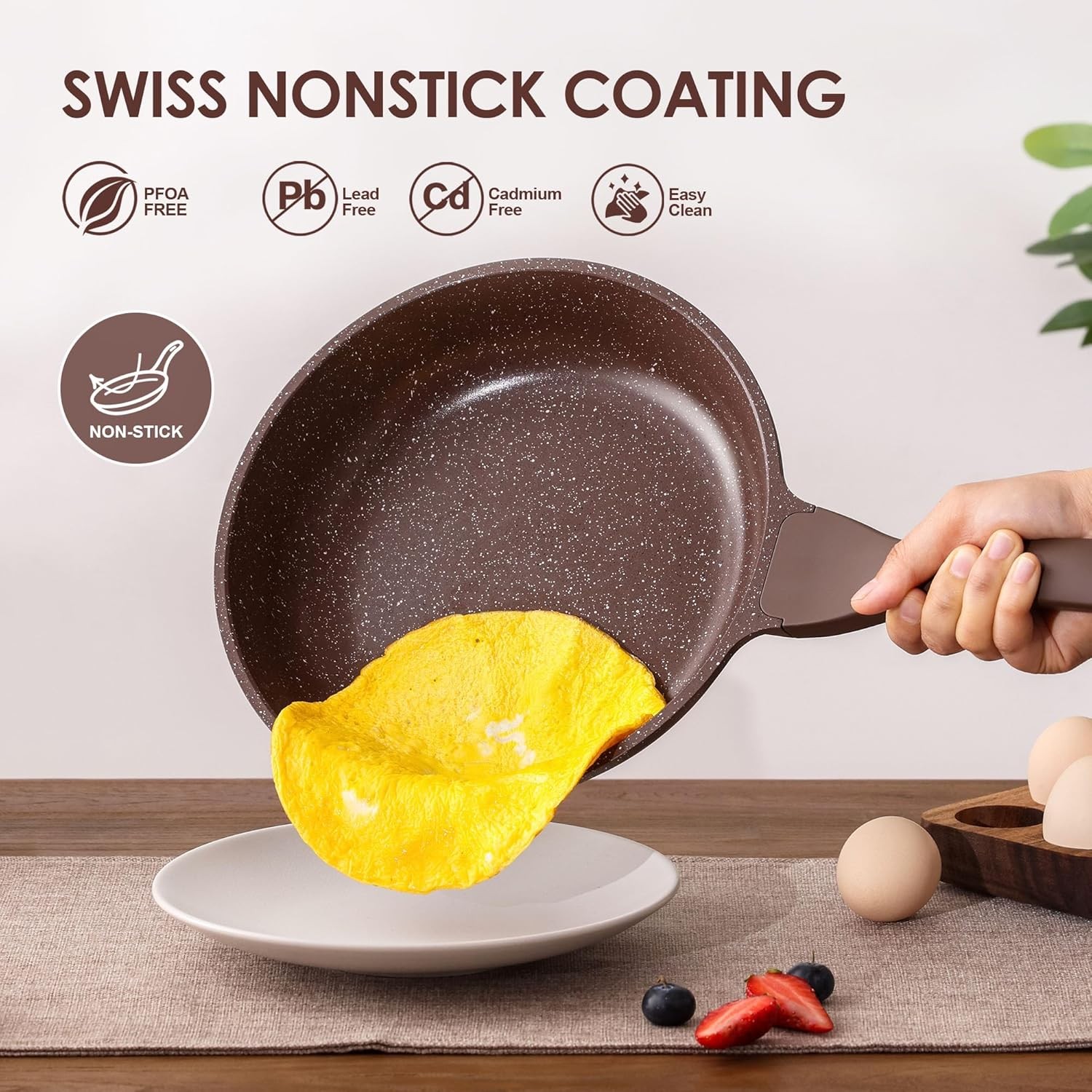 12.5″ Nonstick Frying Pan Skillet,Omelette Pan,Healthy Stone Cookware Chef’S Pan