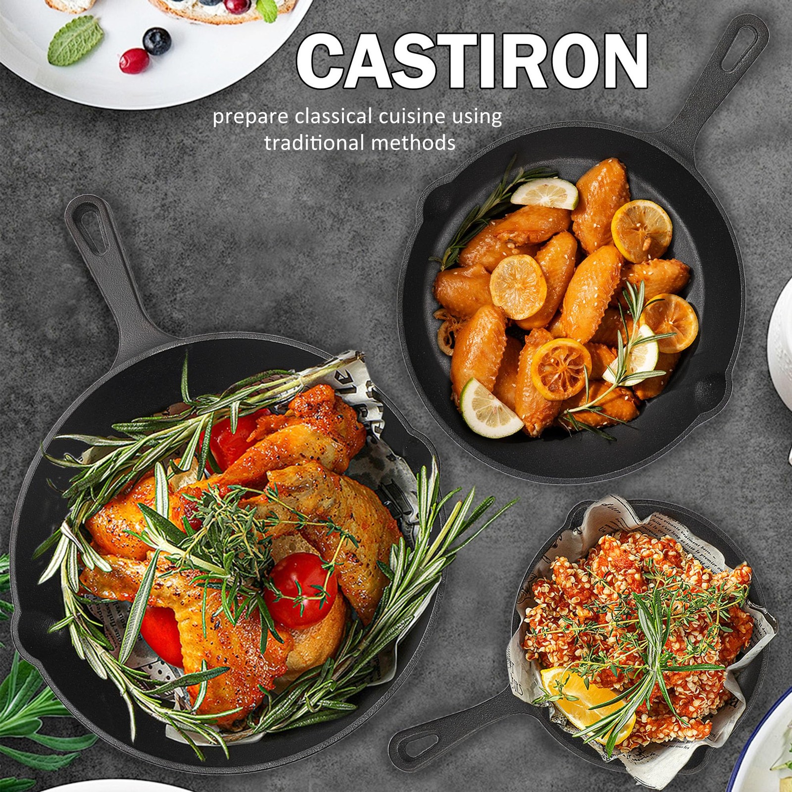 Pre-Seasoned Cast Iron Cookware Set 3 Piece Frying Pans for Grill Camping