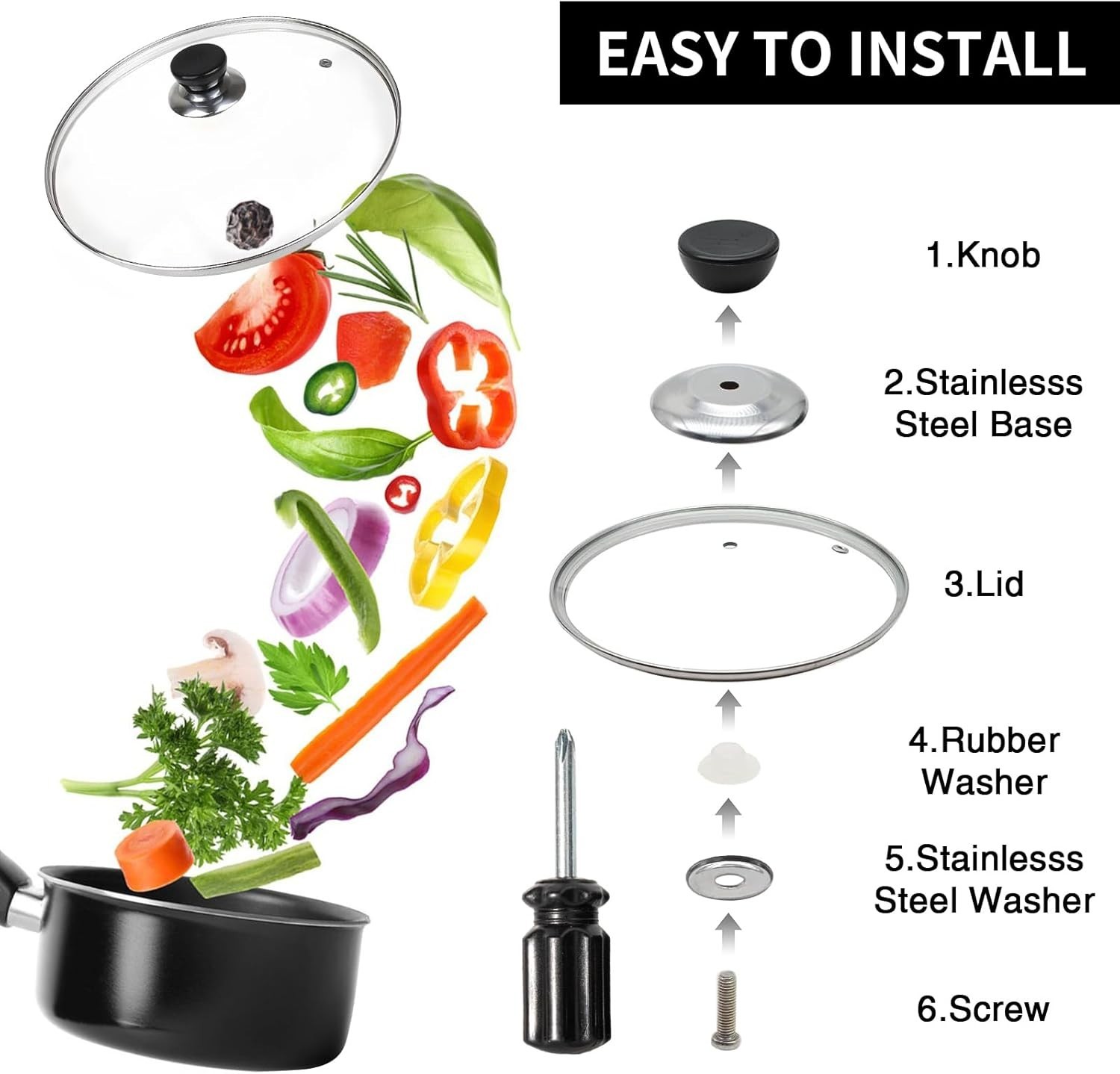 10 Inch Pan Lid, 10 Inch Frying Pan Lids, Tempered Glass Cast Iron Lid for Skill