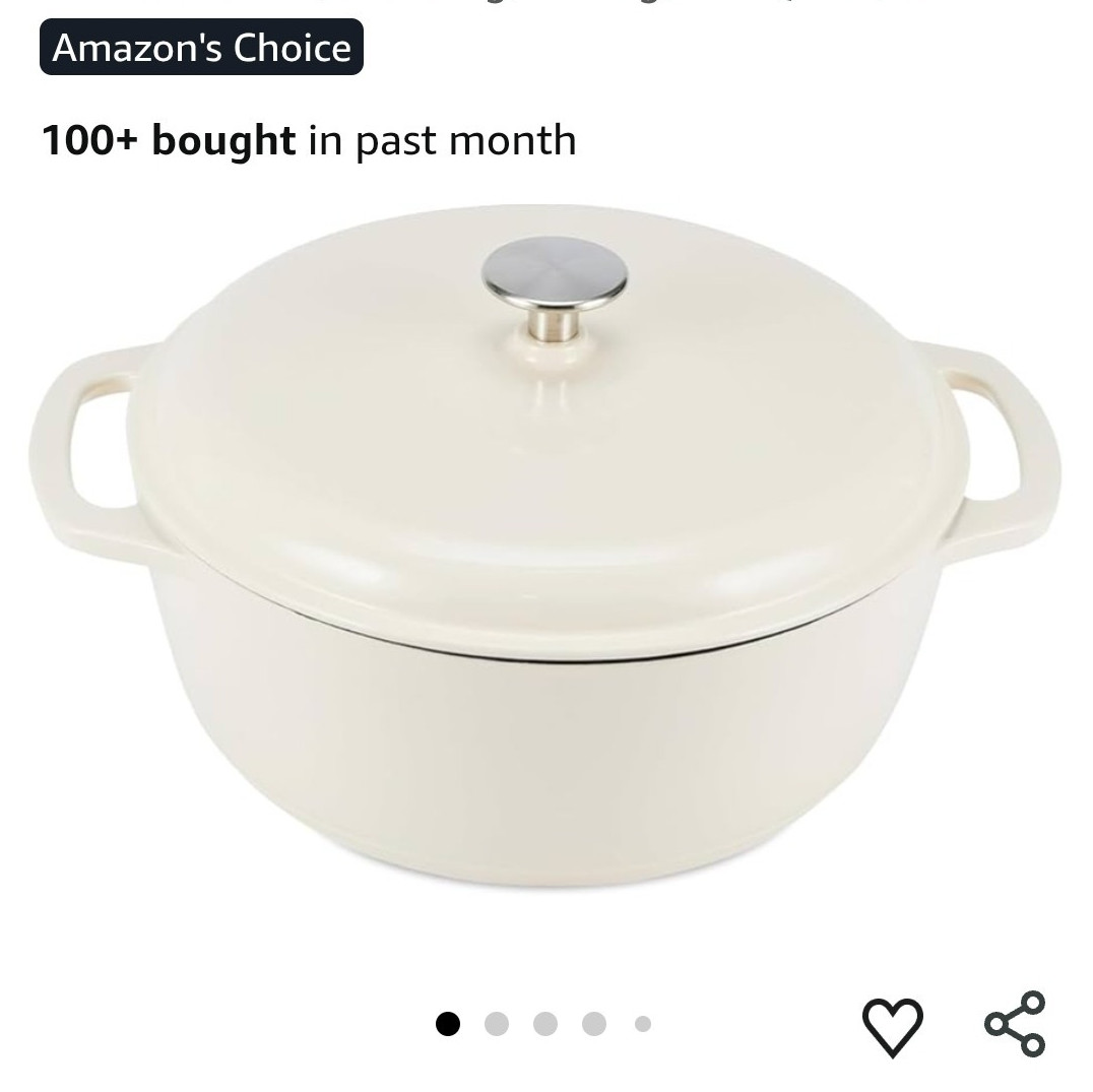 Amazon Basics Enameled Cast Iron Dutch Oven w/ Lid 4.3 qt Round White
