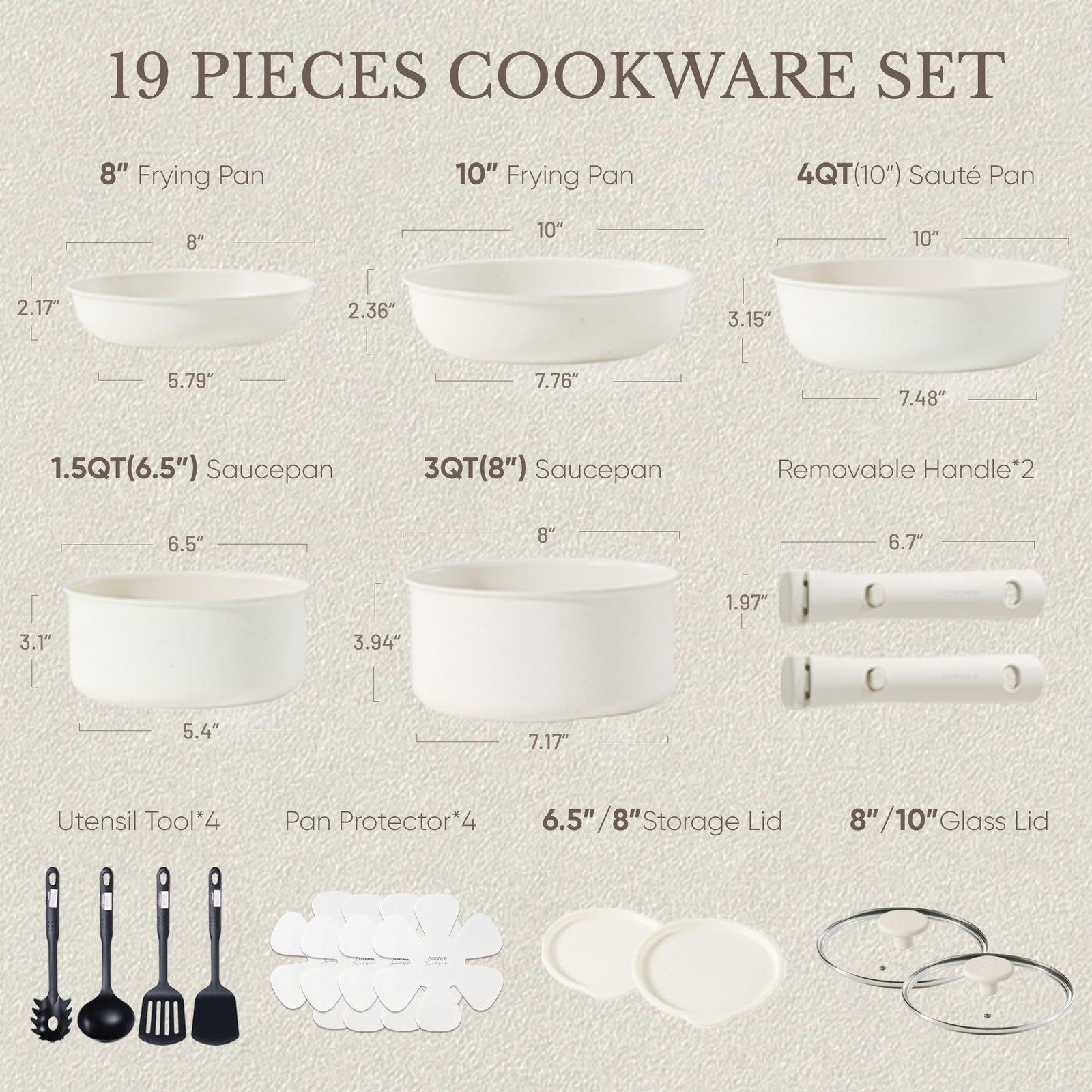 CAROTE 19pcs Pots and Pans Set, Nonstick Cookware Set Detachable Handle, Indu…