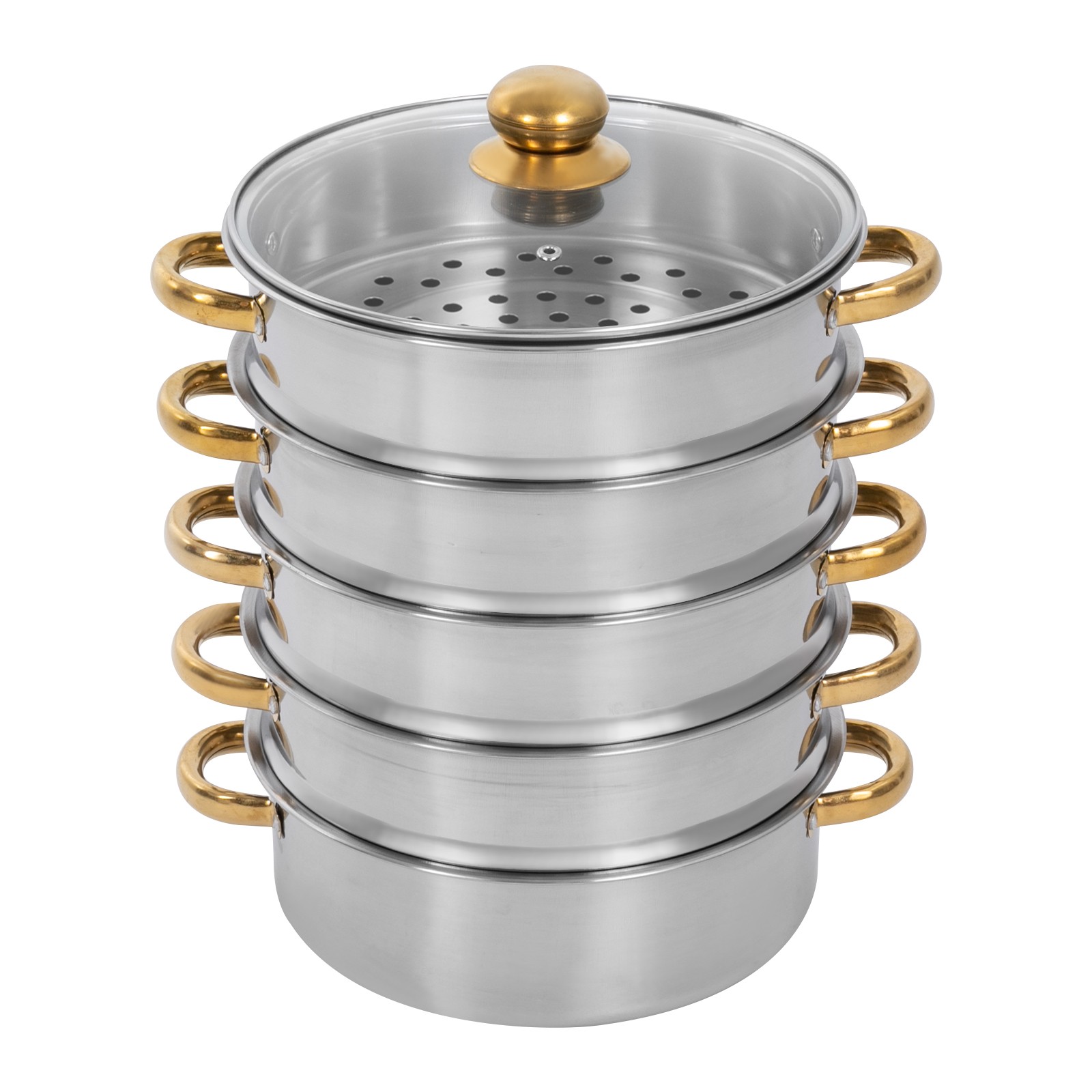 7.4QT Stainless Steel Steam Pot w/ 5 Tier Steamer Basket & Glass Lid for Cooking