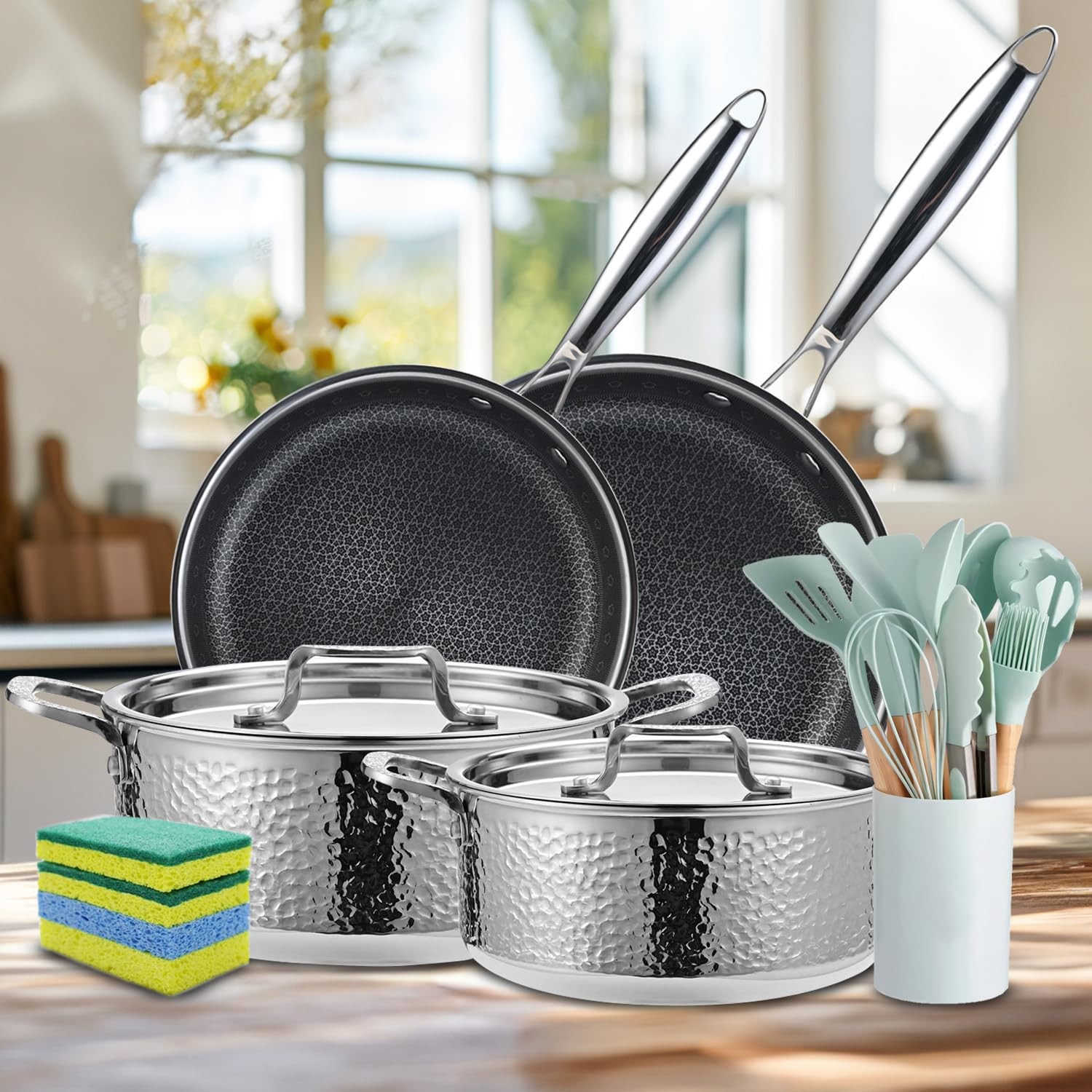 20 Piece Stainless Steel Kitchen Cooking Pot Pots and Pan Pans Cookware Set P…