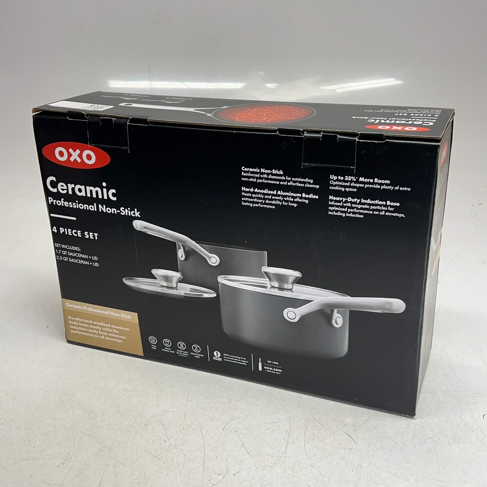 OXO (4 PIECE) Professional Ceramic Non-stick Sauce Pan Set 2.3qt – 1.7qt Black