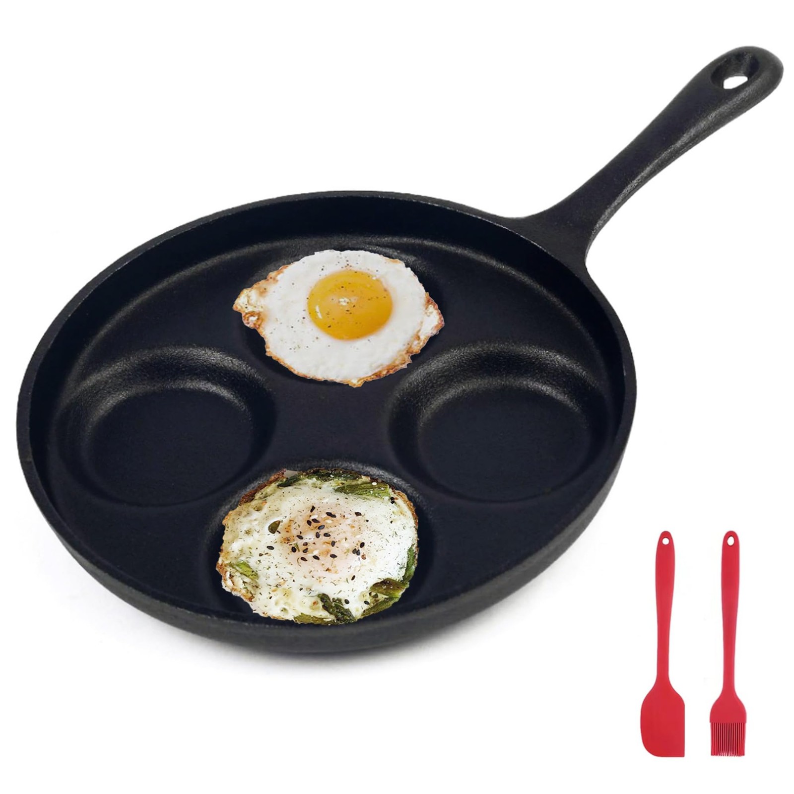 4-Cup Cast Iron Fried Egg Pan 9.5” Pancake Pan Burger Omelet Cooker Griddle E…
