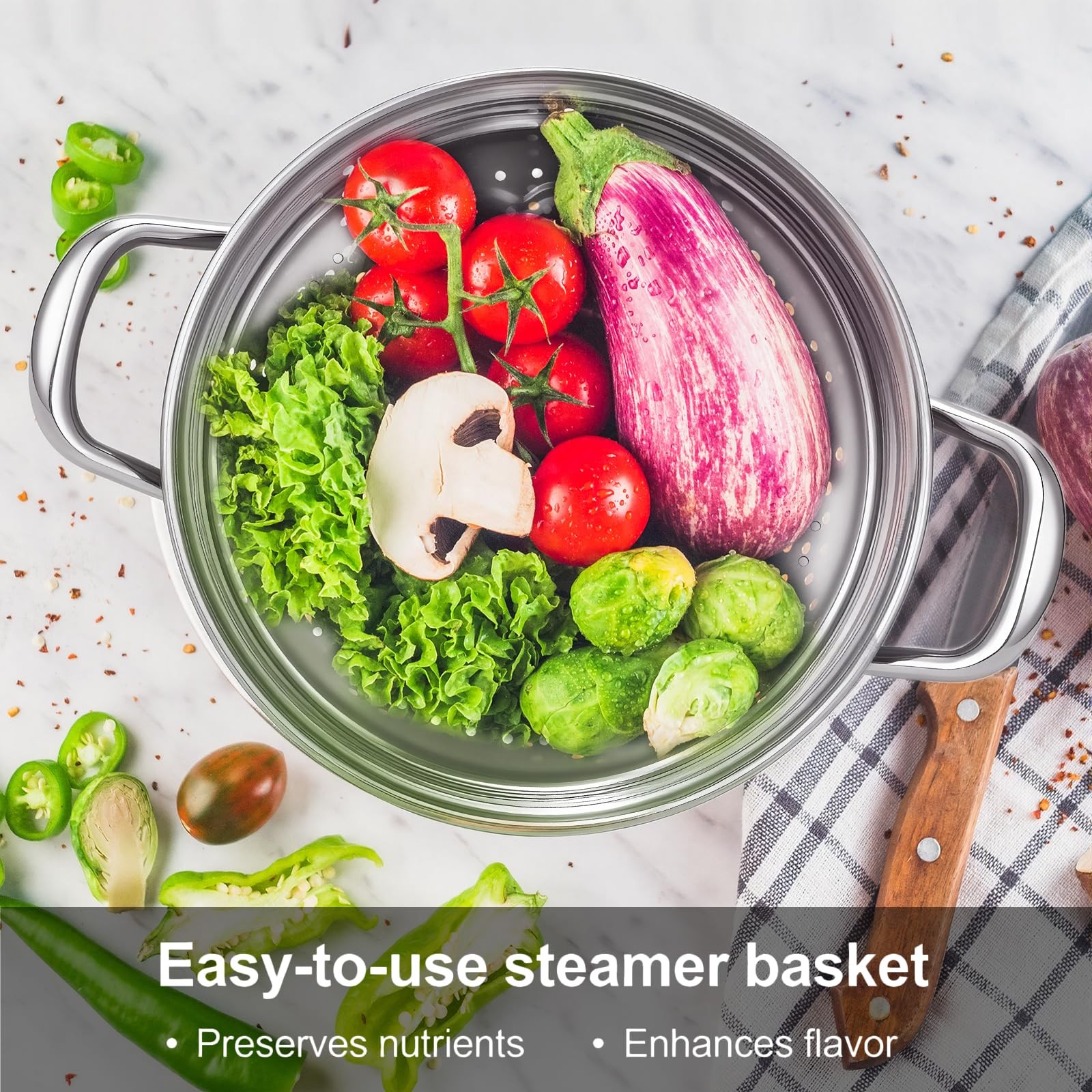 Chefbee Stainless Steel Steamer Pot – 3.2QT Steamer for Cooking with Food Bas…