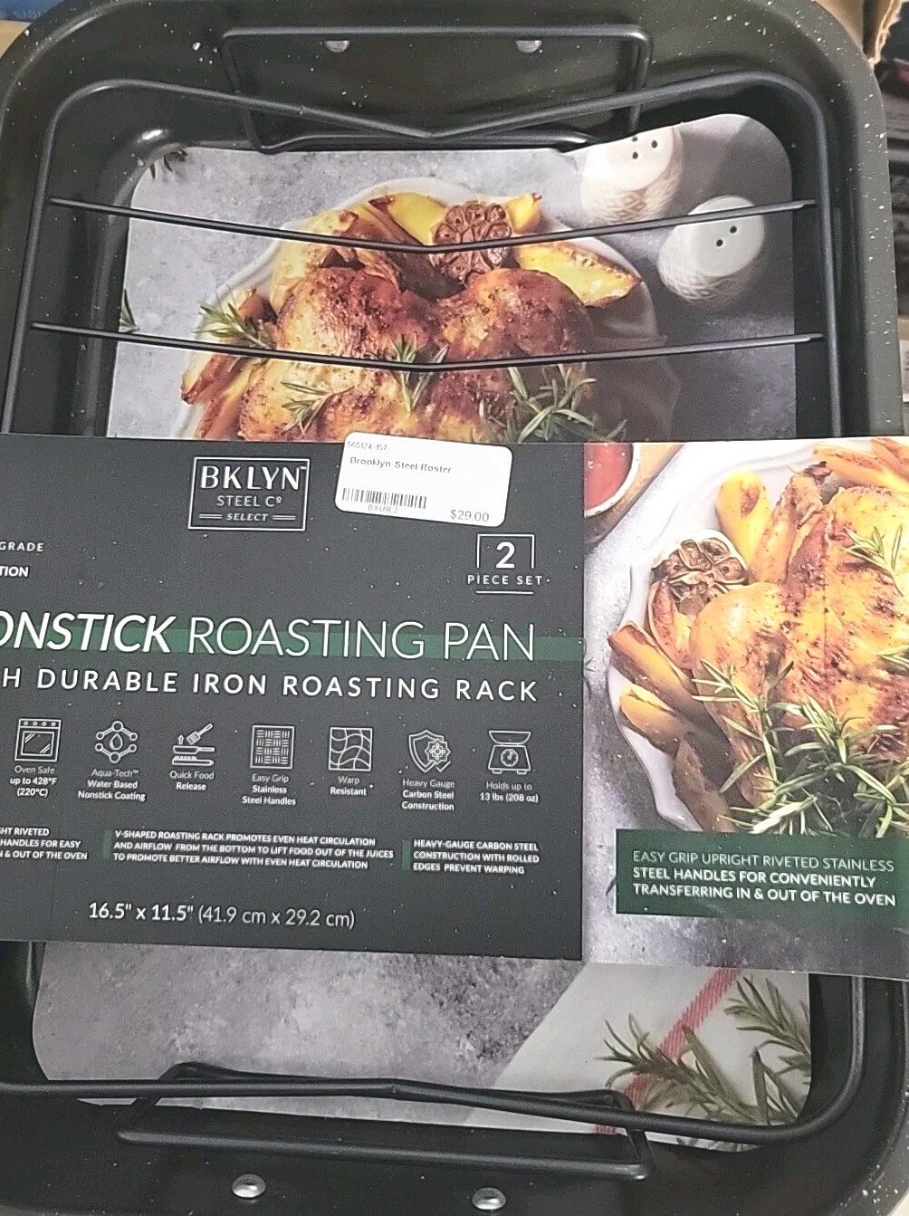 Brooklyn Steel 36102 Retrograde Roasting Pan + Rack, Black, 16.5 x 11.5 In. –