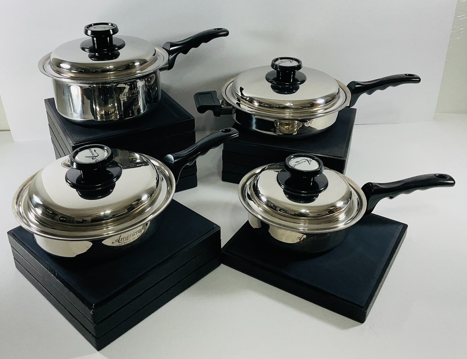 Americraft 1 Qt 3 QT Small Gourmet Skillet Stainless Pan Pot & Lid USA Made