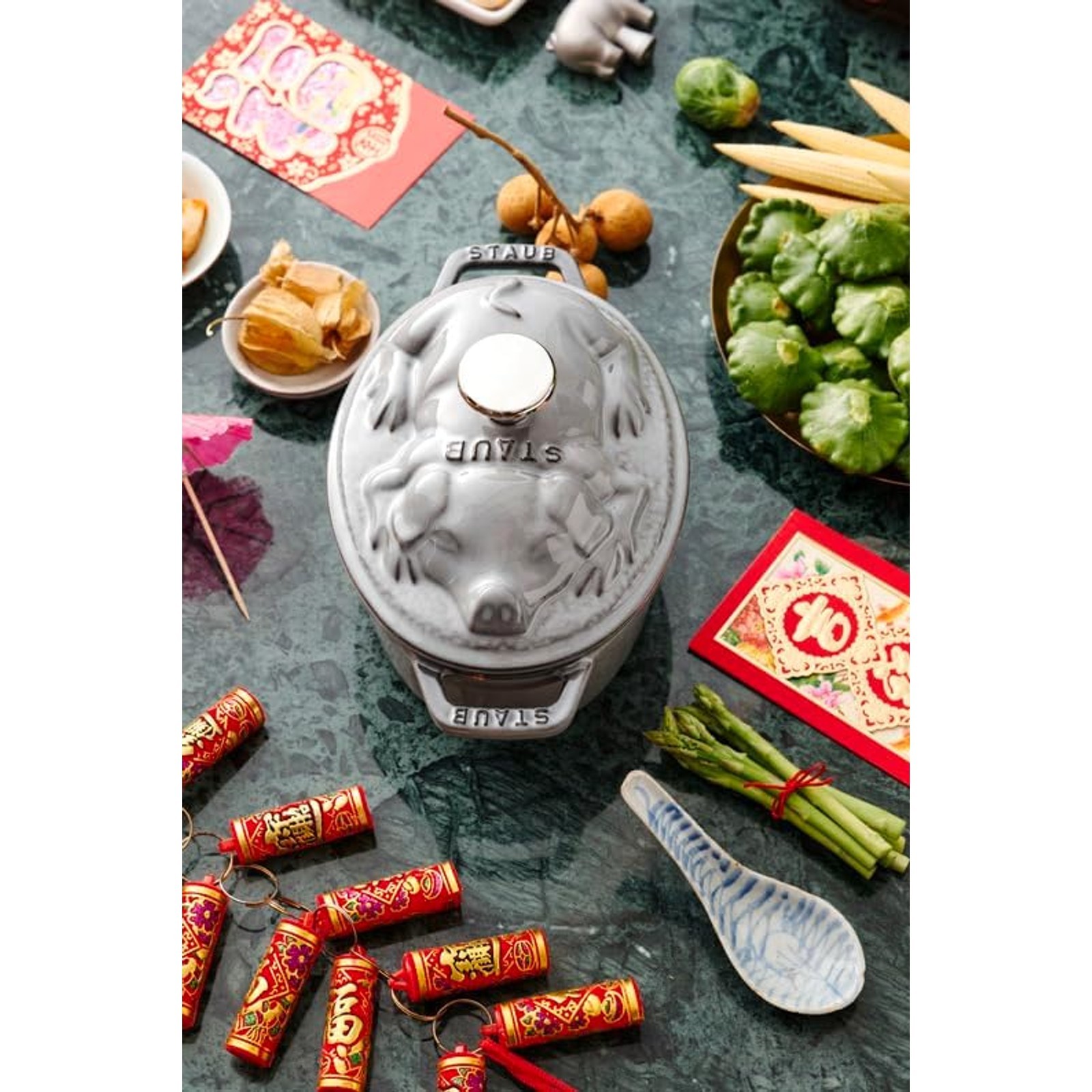 Staub Piggy Cocotte Oval Cast Iron Enamel Pot Gray 17 cm (6.7 in) IH Compatible