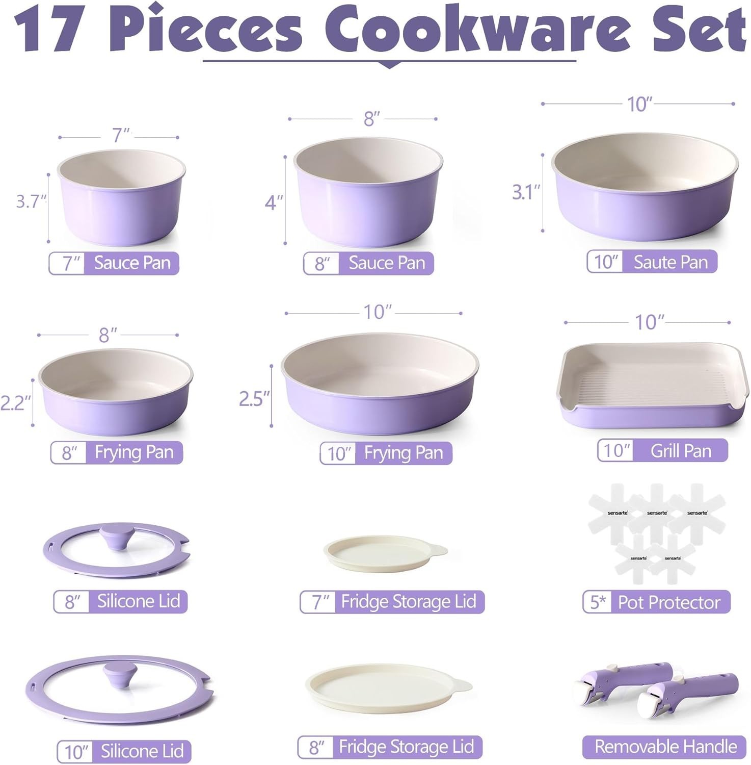 17 Piece Ceramic Pots and Pans Set, Nonstick Detachable Handle Cookware, Indu…