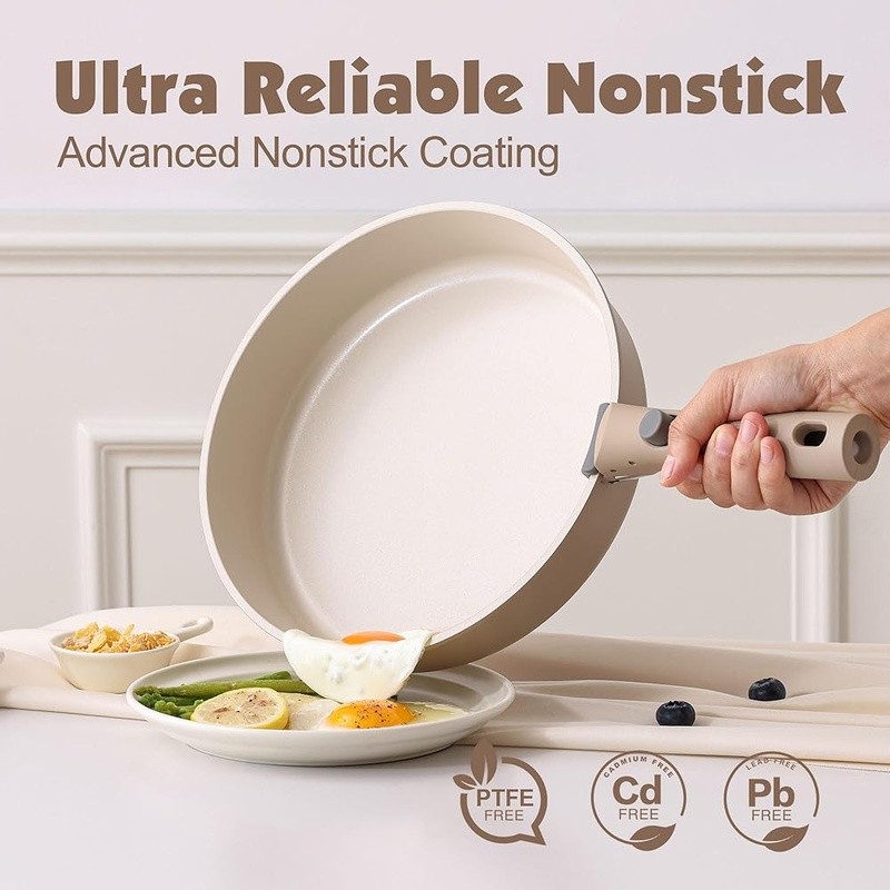 17 Piece Nonstick Ceramic Cookware Set Stackable Removable Handle Safe New