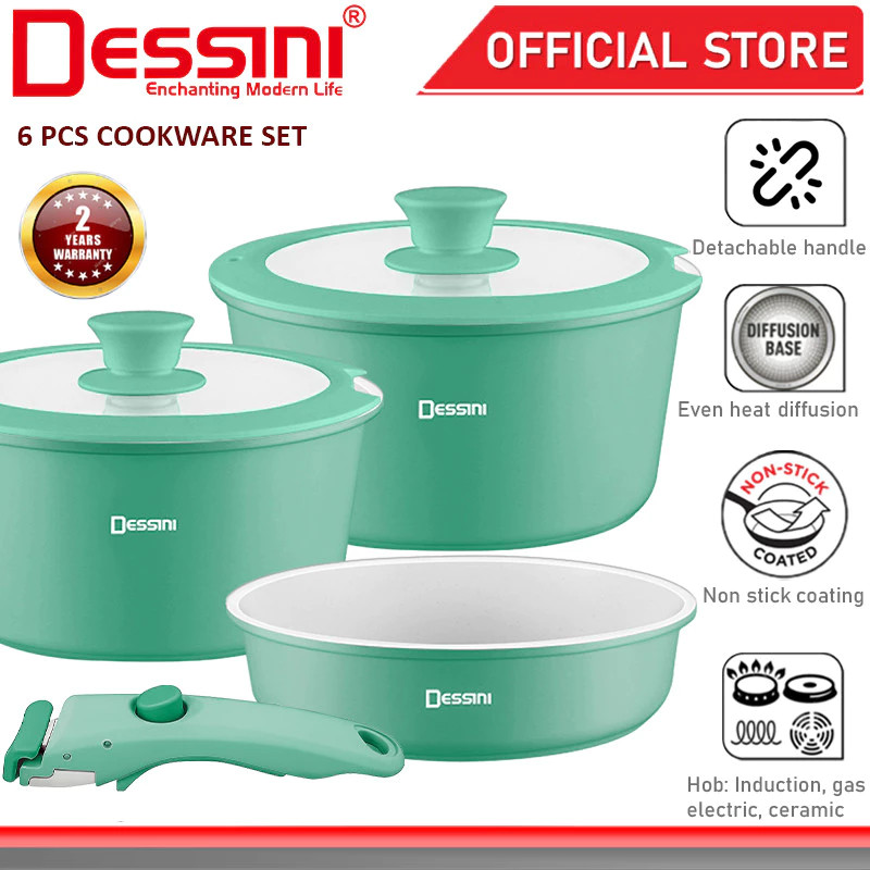 DESSINI ITALY iRMZ-6-S Non Stick Granite Cooking Pot Frying Pan Cookware 6 pcs