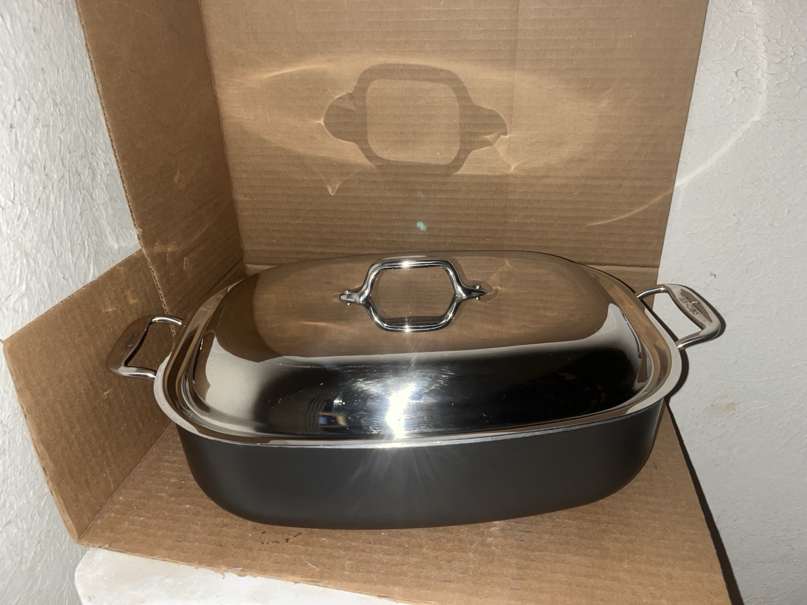 Rare All Clad Stainless Steel/Anodized Aluminum LTD 8Qt Roaster/Bake Pan