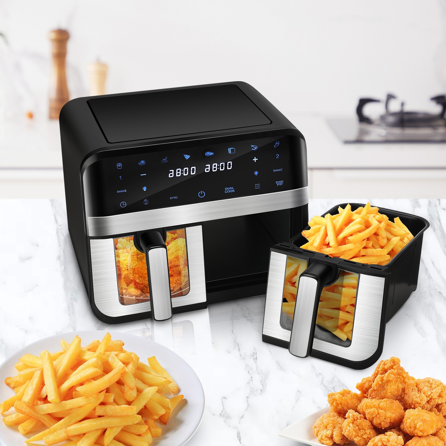 Fat 2400W Digital – Air Low Fryer Dual 80 Air Fryer Modes 9L 200°C 8 Touchscreen