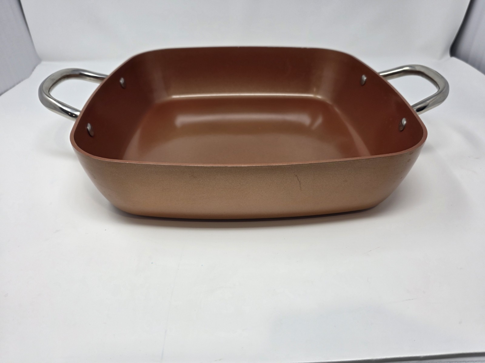 New Copper Chef 12″ Square Deep Fry Pan Skillet w/ Glass Lid Rack Recipe Book