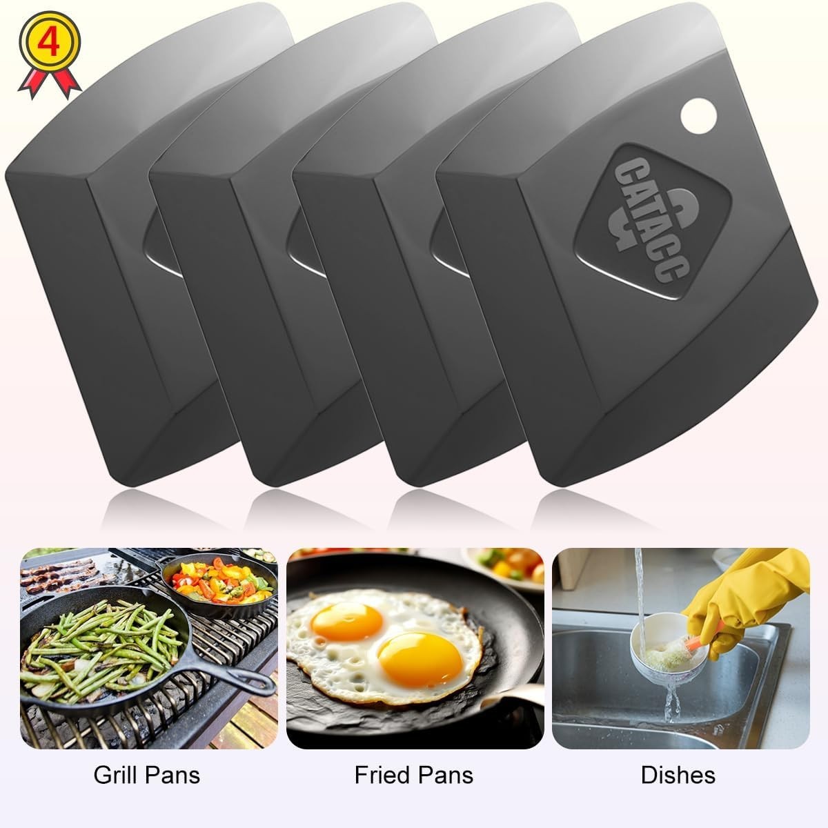 Dish Scraper Tool 4 Pack Plastic Pan Scrapers for Cleaning Skillets and Pots