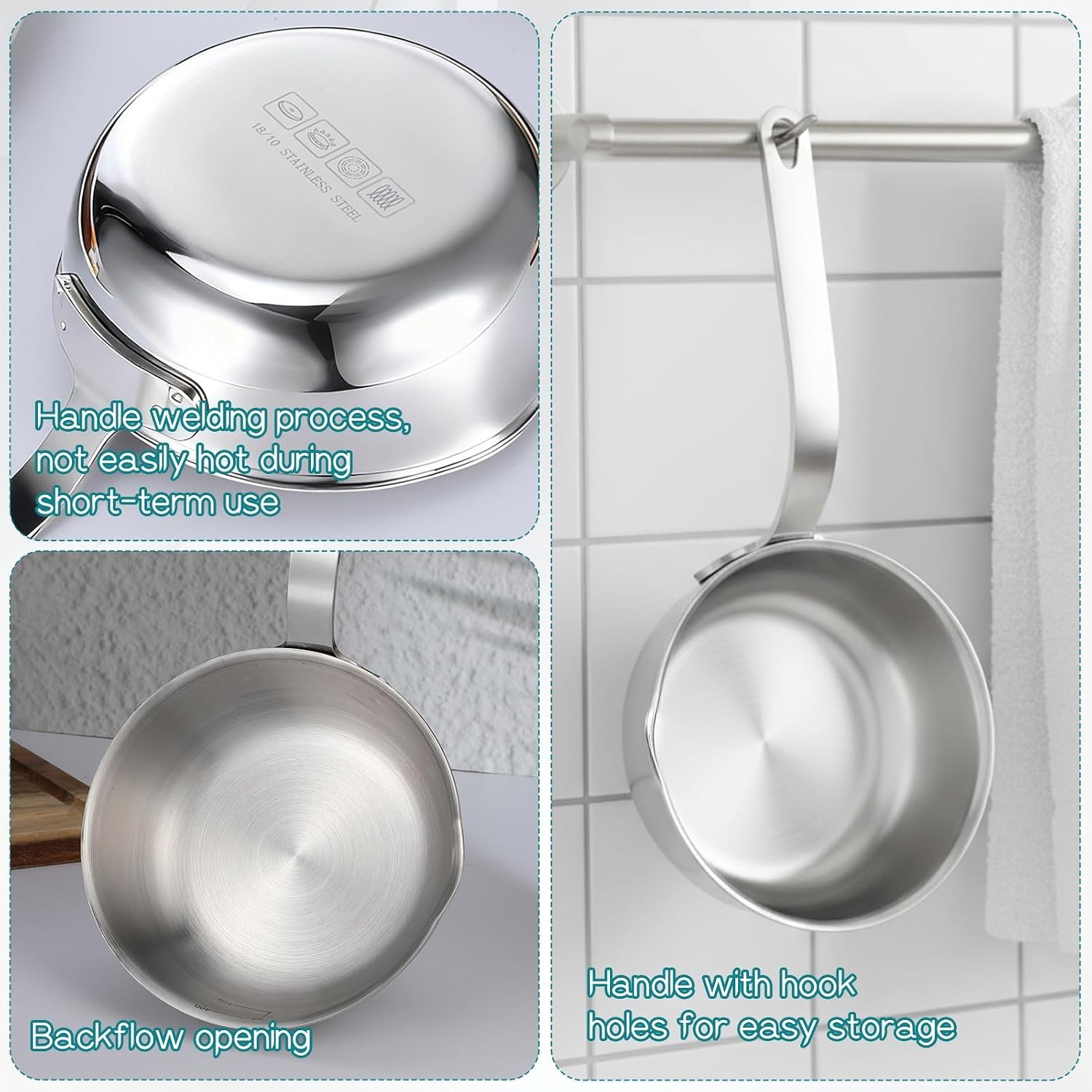 18/10 Stainless Steel Butter Warmer Mini Butter Warmer Milk-Warmer Pot with Pour