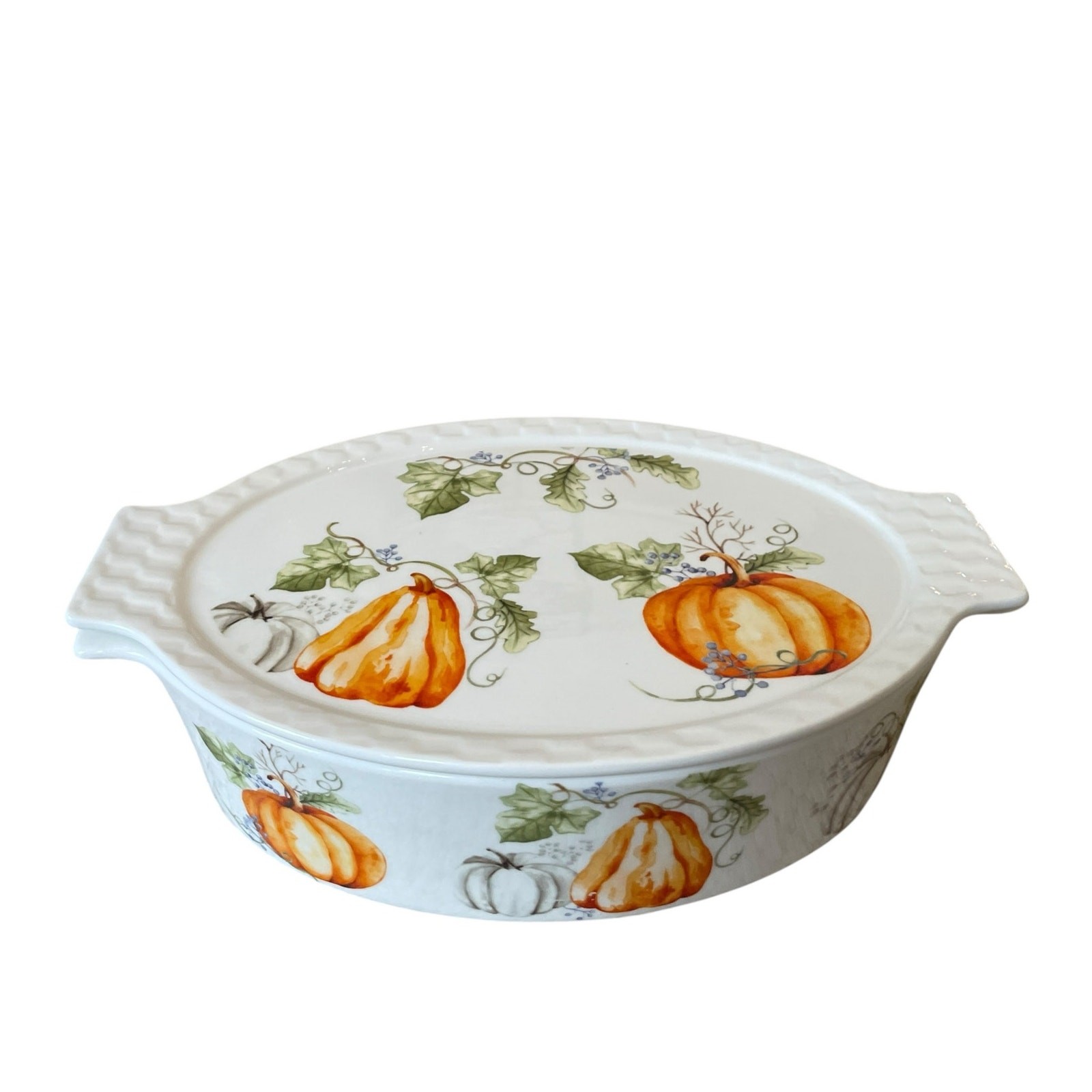 Grace Pantry Oval Oven Safe Baker Casserole w/ Lid 11in Fall Thanksgiving NEW
