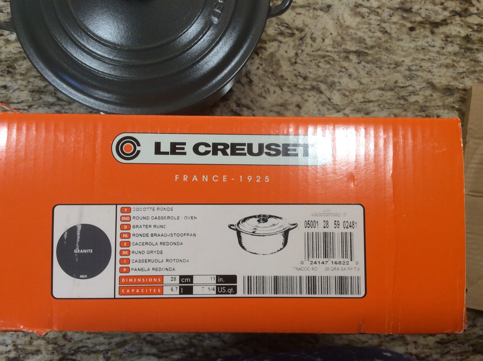 RARE! Le Creuset GRANITE Gray Enameled Cast Iron Round Dutch Oven 7.25 qt 6.7L