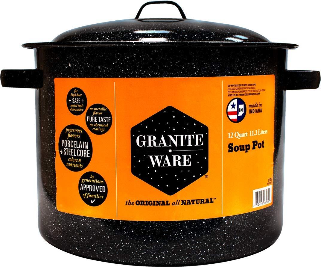 Granite Ware Stock Pot, 12 Qt – Speckled Black
