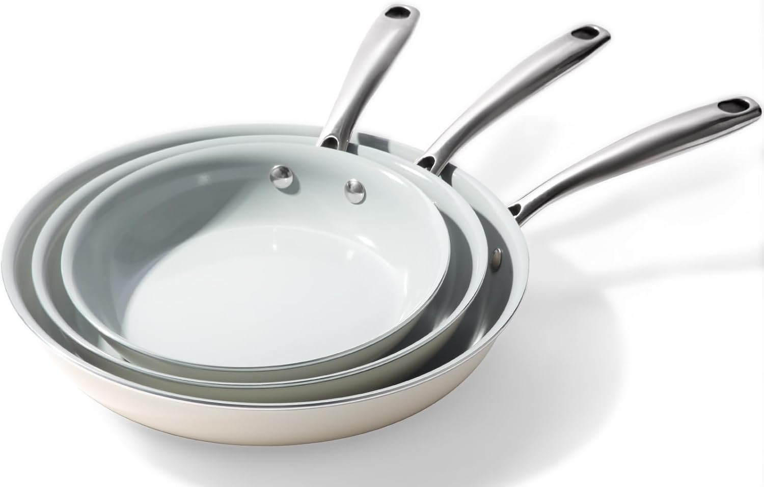 Ceramic Nonstick Frying Pans Set – 3 Sizes, Healthy & Safe Cooking Skillets