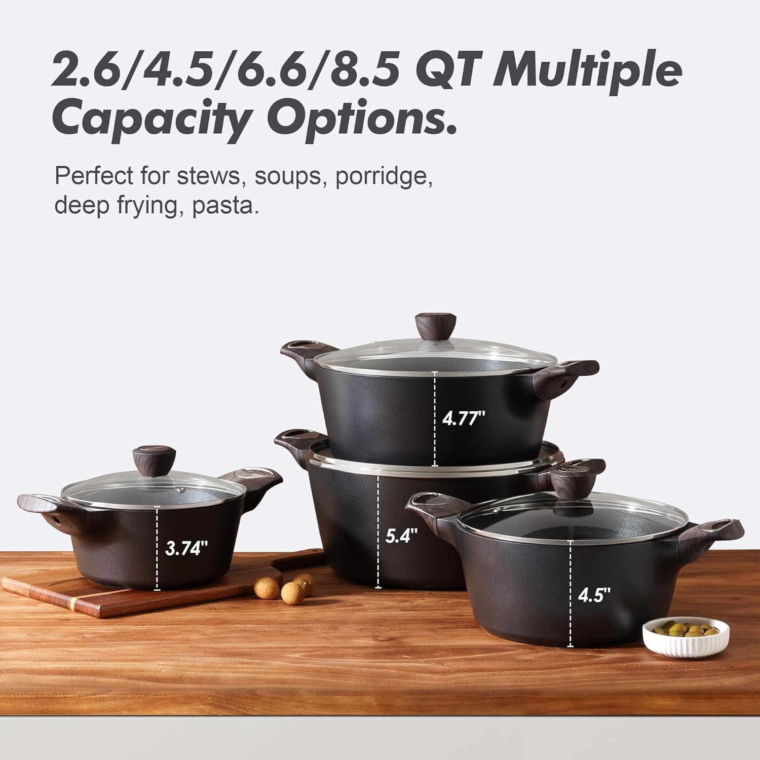 Nonstick Stock Pot W/ Lid 2.6/4.5/6.6/8.5 QT Soup Pot Casserole Pot Healthy