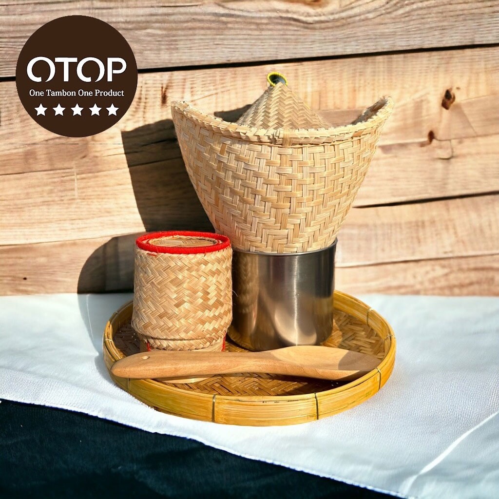 Jasmin Lao Sticky Rice Cooker Steamer Bamboo Basket Set Pot W/Cup Full Set
