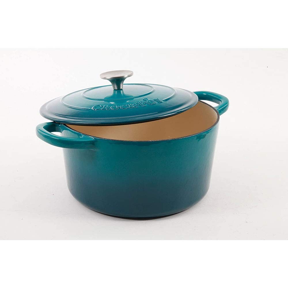 Crock-Pot Artisan 5-Quart Round Enameled Cast Iron Dutch 5-Quart, Teal Ombre