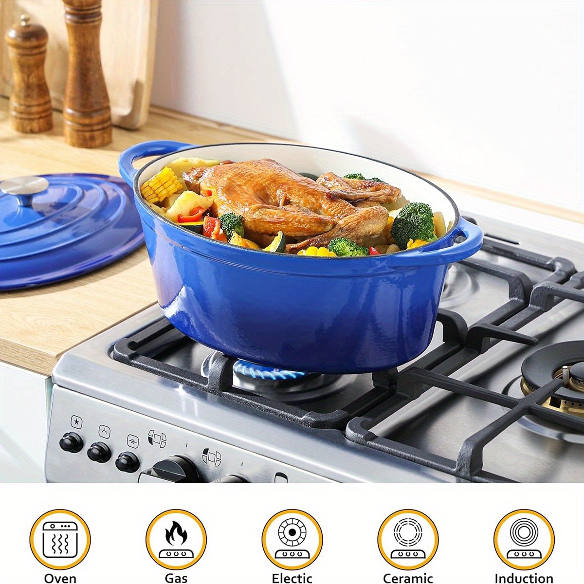 Enamel Stew Pot with Lid, Dutch Oven Pot 4.5QT,
